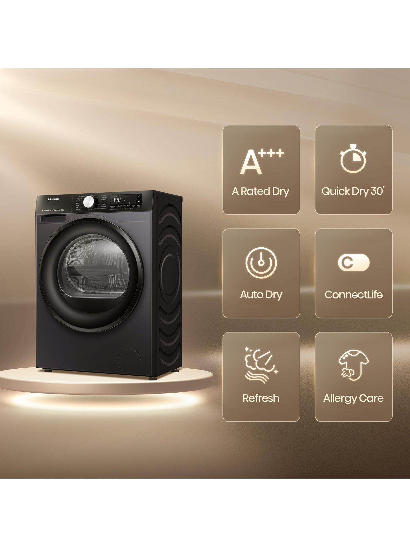 Image 2 of 7 of Hisense 3S Series DH3S802BB3 WiFi-enabled 8 kg A+++ Rated Heat Pump Tumble Dryer- Black