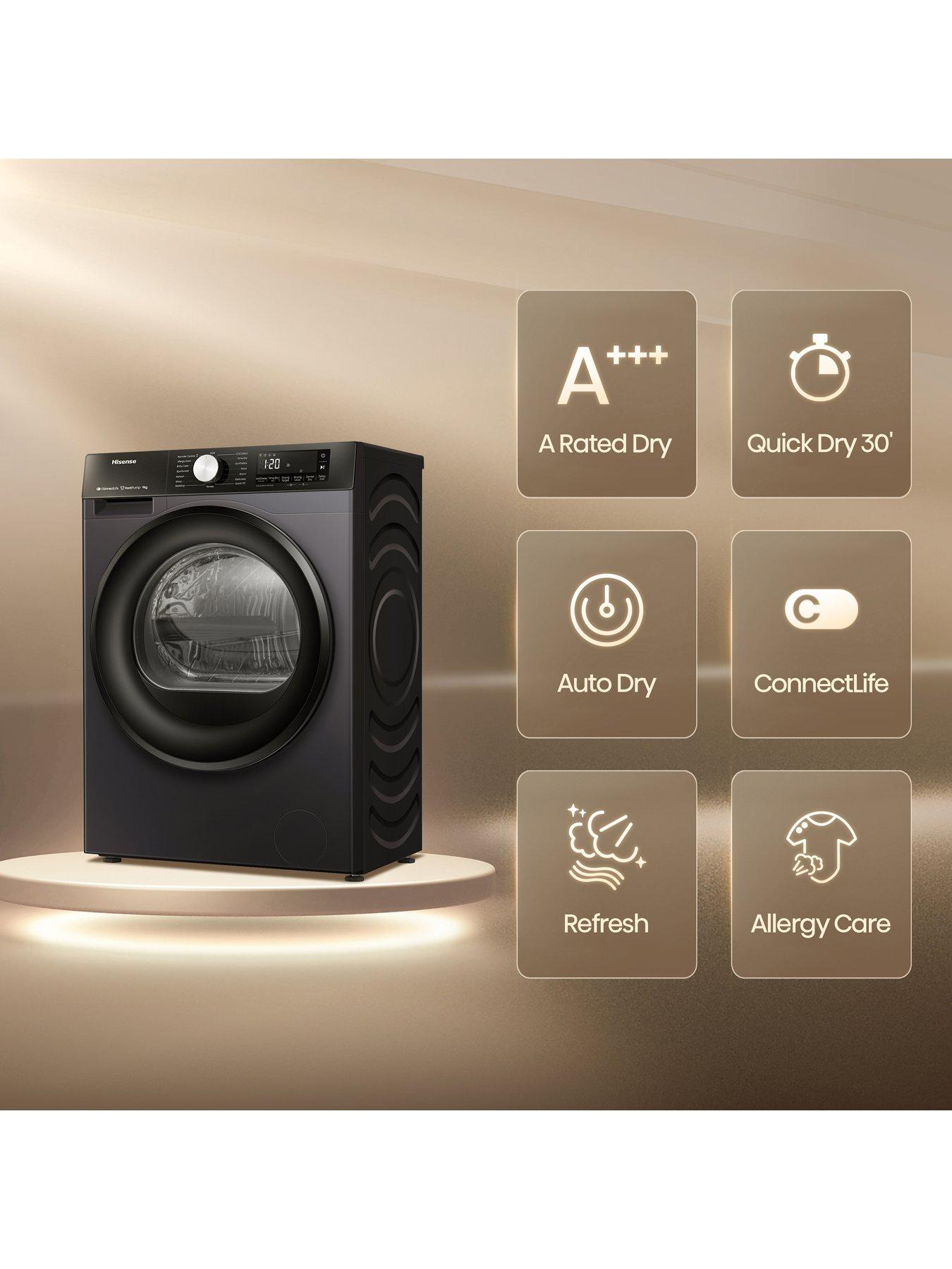  image of hisense-3s-series-dh3s902bb3-wifi-enabled-9-kg-a-rated-heat-pump-tumble-dryer--black
