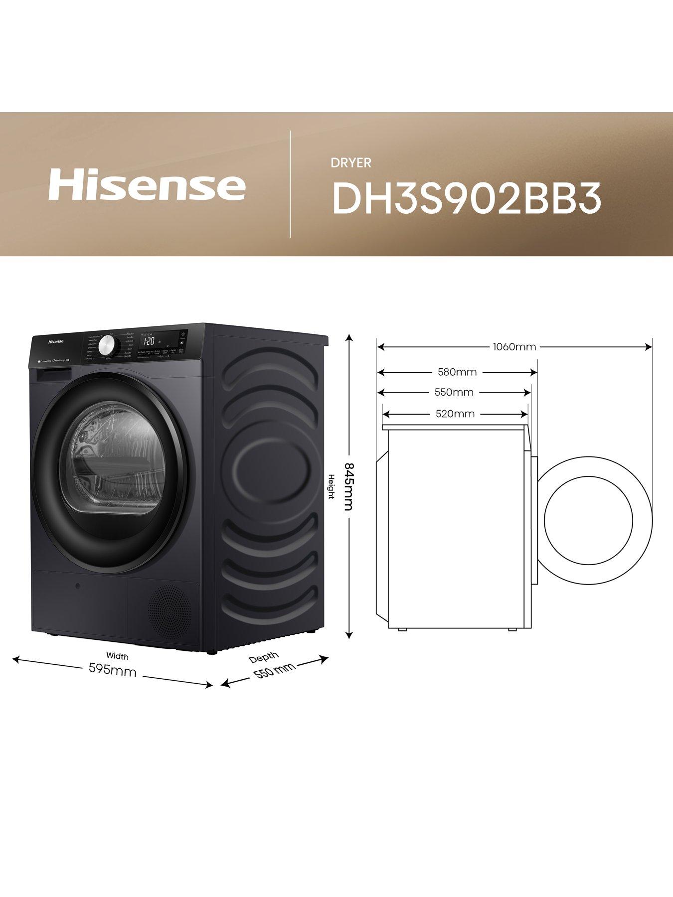  image of hisense-3s-series-dh3s902bb3-wifi-enabled-9-kg-a-rated-heat-pump-tumble-dryer--black