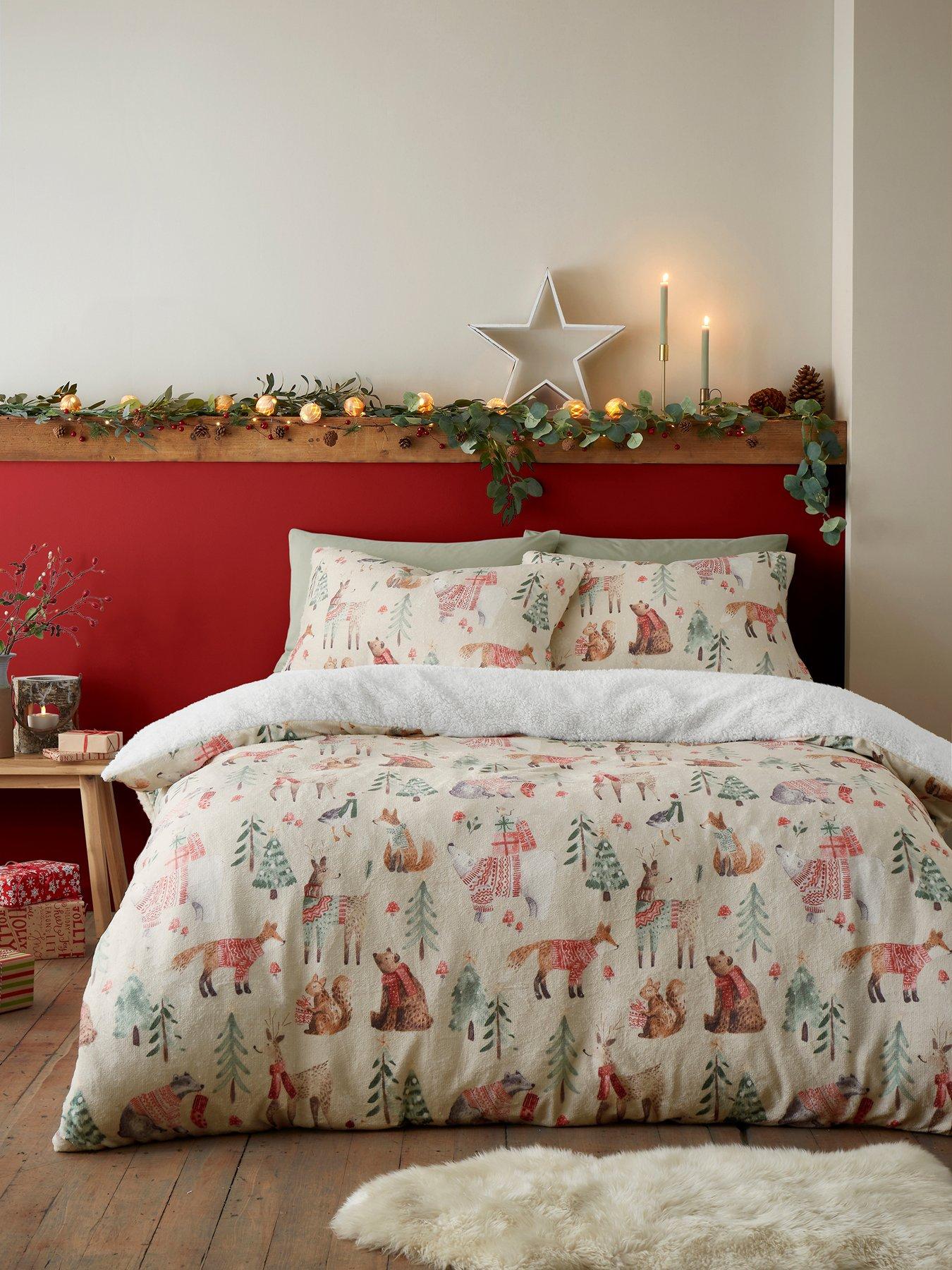 Fusion Christmas Woodland Animals Plush Duvet Set - Natural