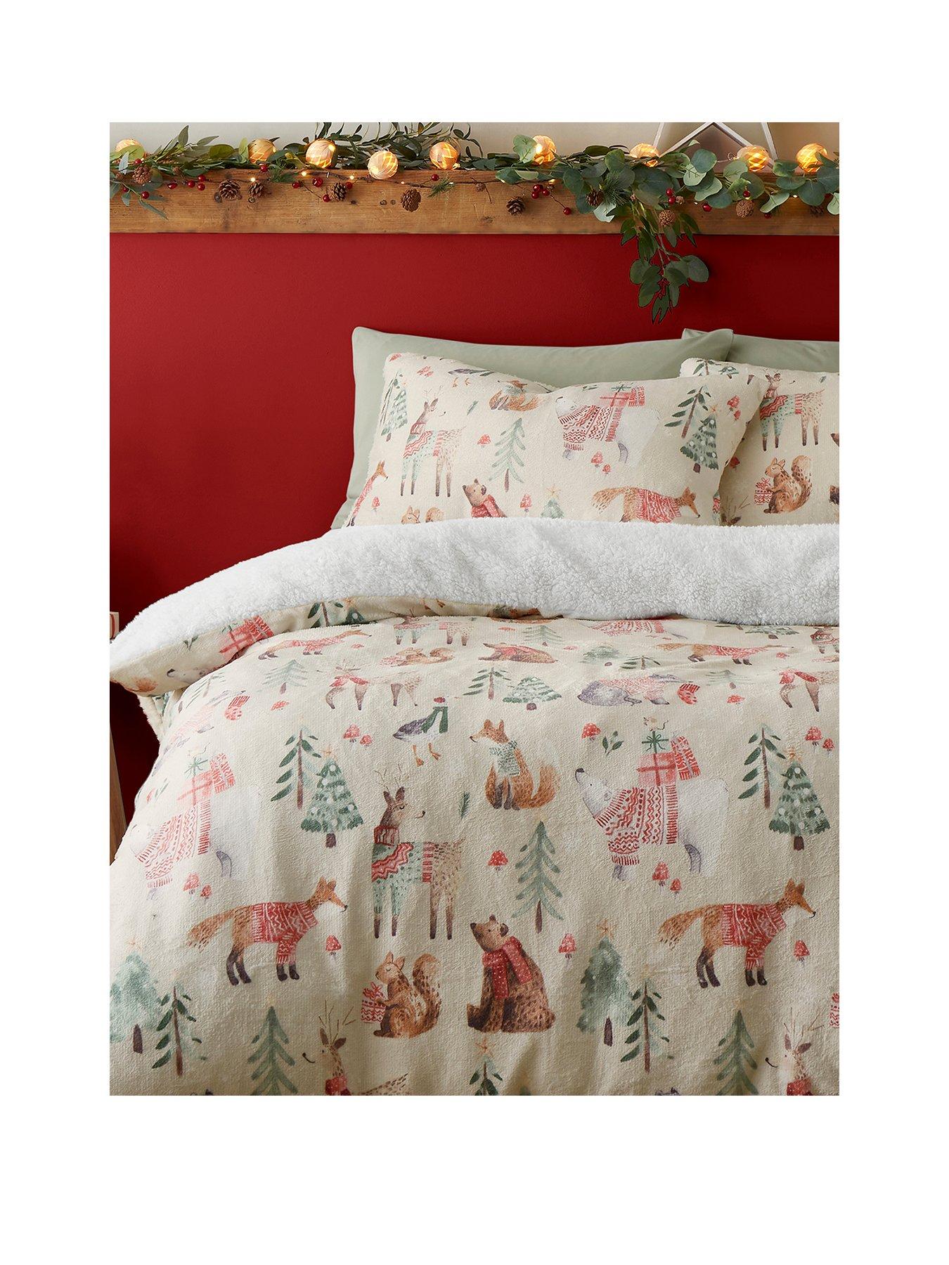 Image 2 of 4 of Fusion Christmas Woodland Animals Plush Duvet Set - Natural
