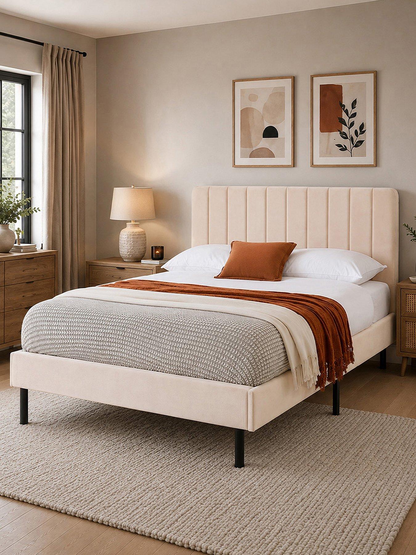 front image of aspire-rosella-soft-velvet-bed-frame-cream
