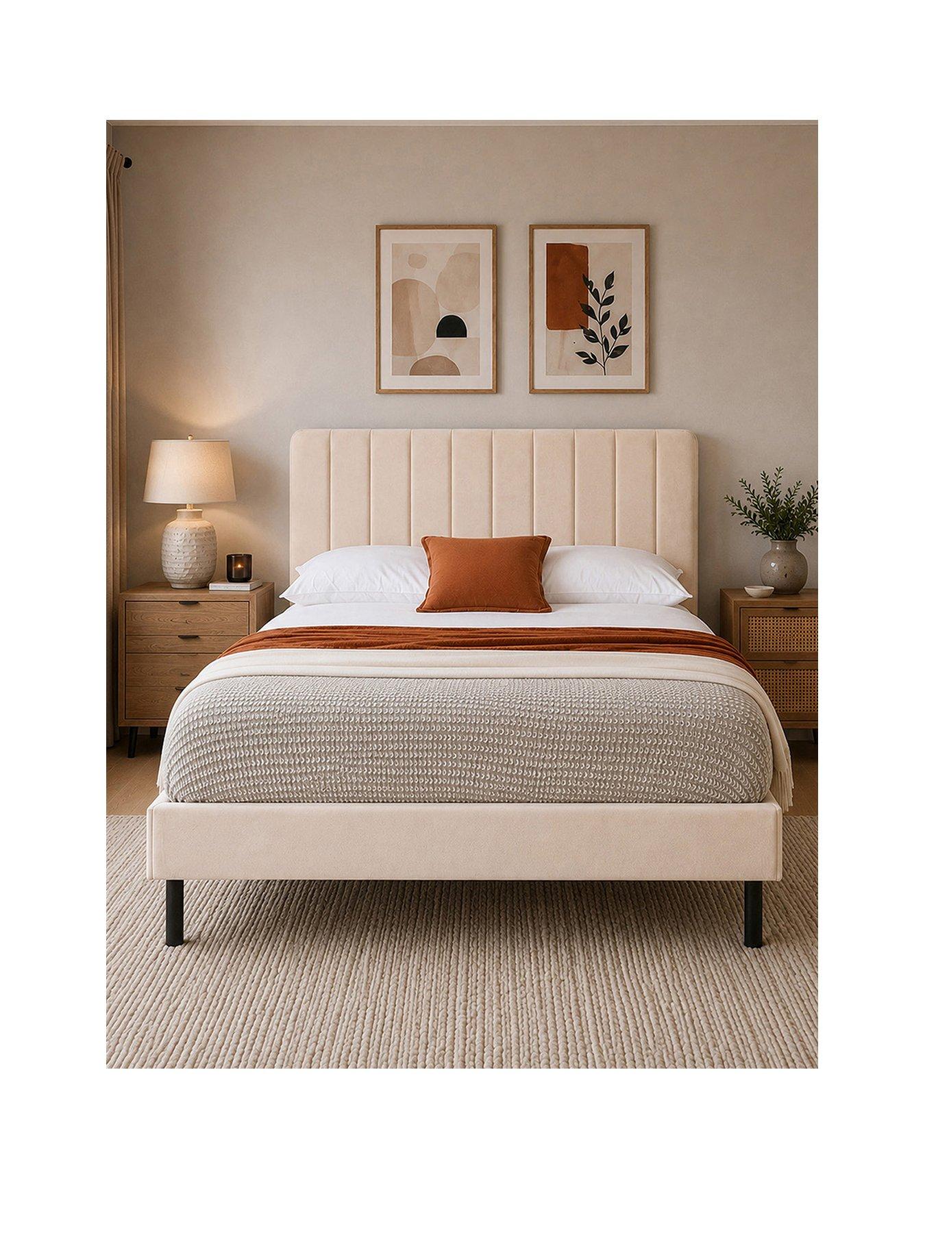 stillFront image of aspire-rosella-soft-velvet-bed-frame-cream