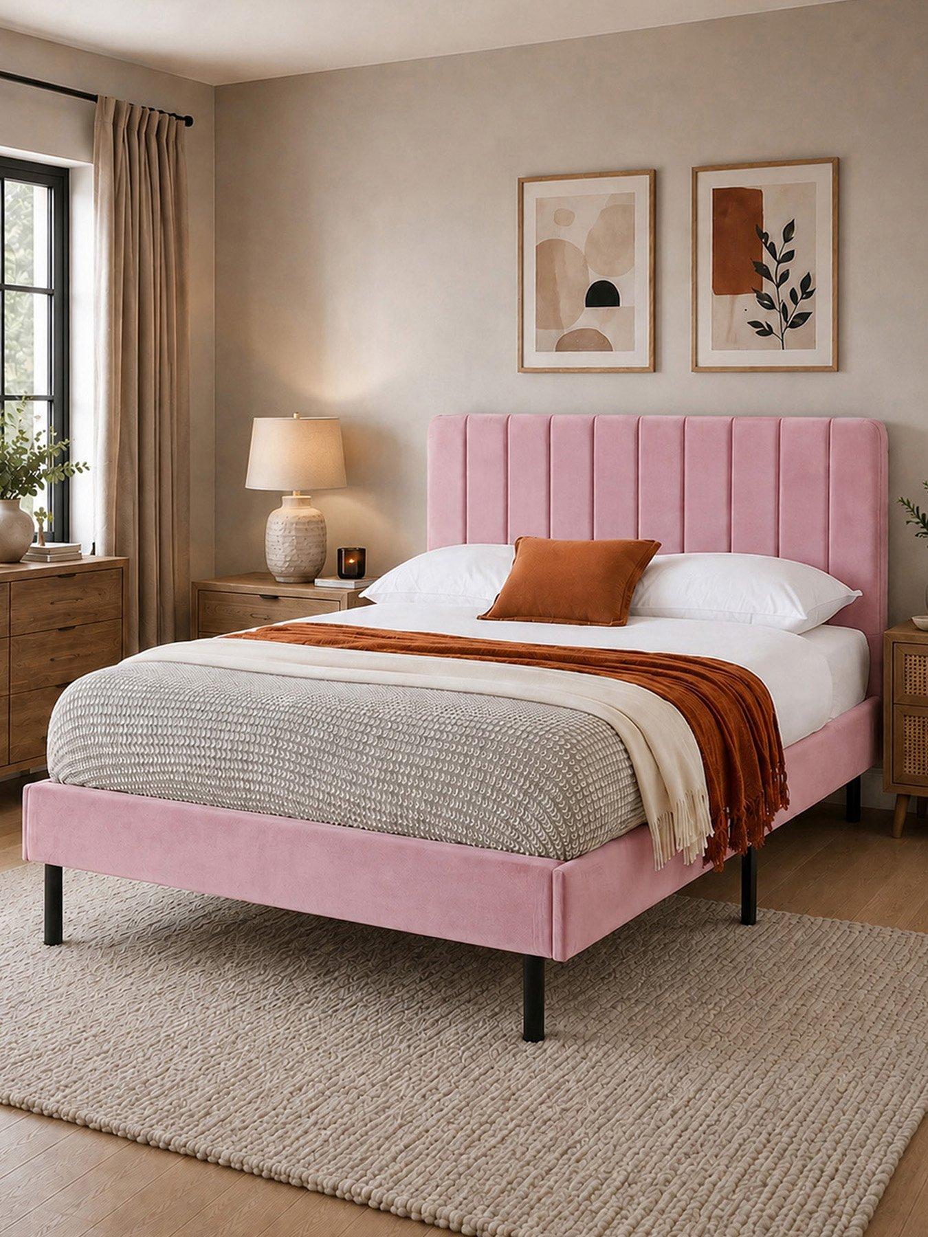 Aspire Rosella Soft Velvet Bed Frame - Pink