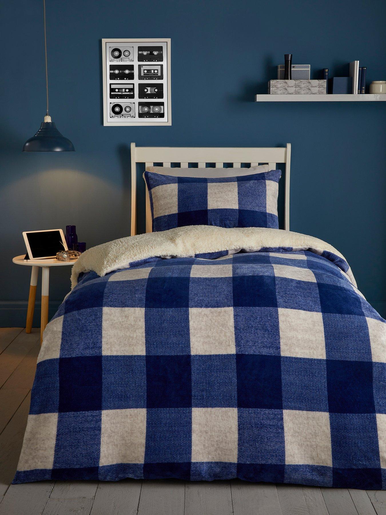 undefined Theo Check Plush Duvet Set - Blue