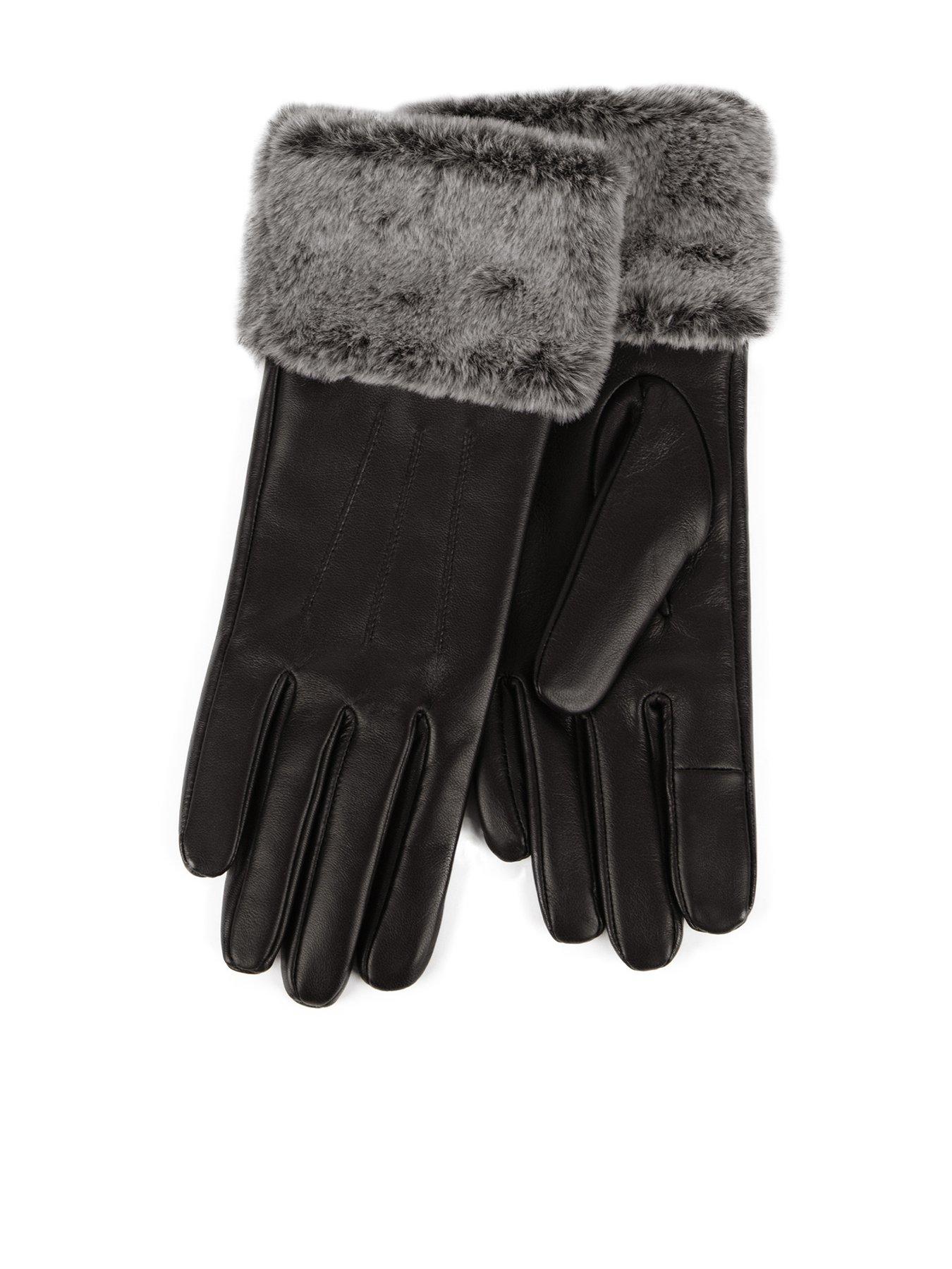 Image 1 of 2 of TOTES Isotoner Leather Gloves with Faux Fur Cuff