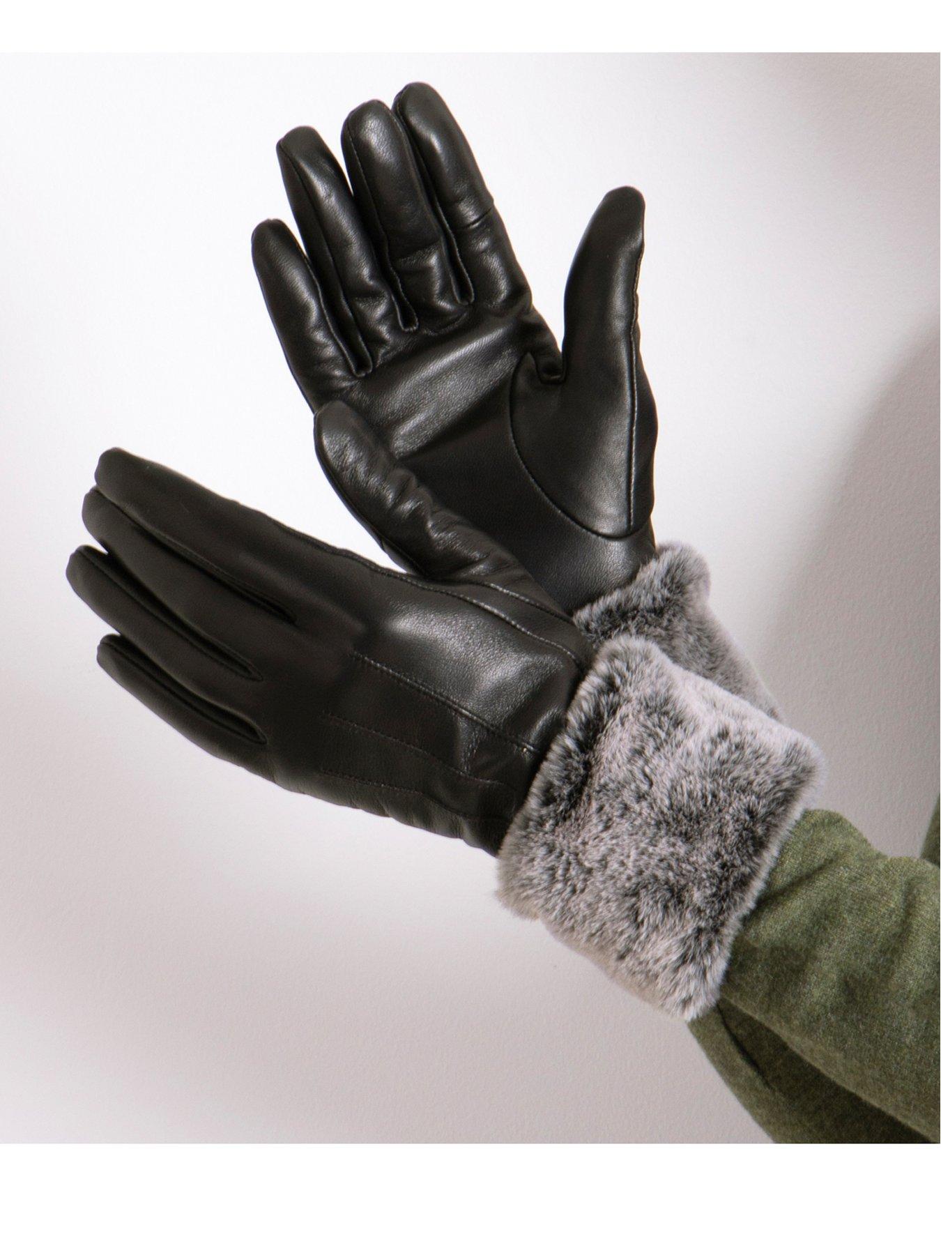 Image 2 of 2 of TOTES Isotoner Leather Gloves with Faux Fur Cuff