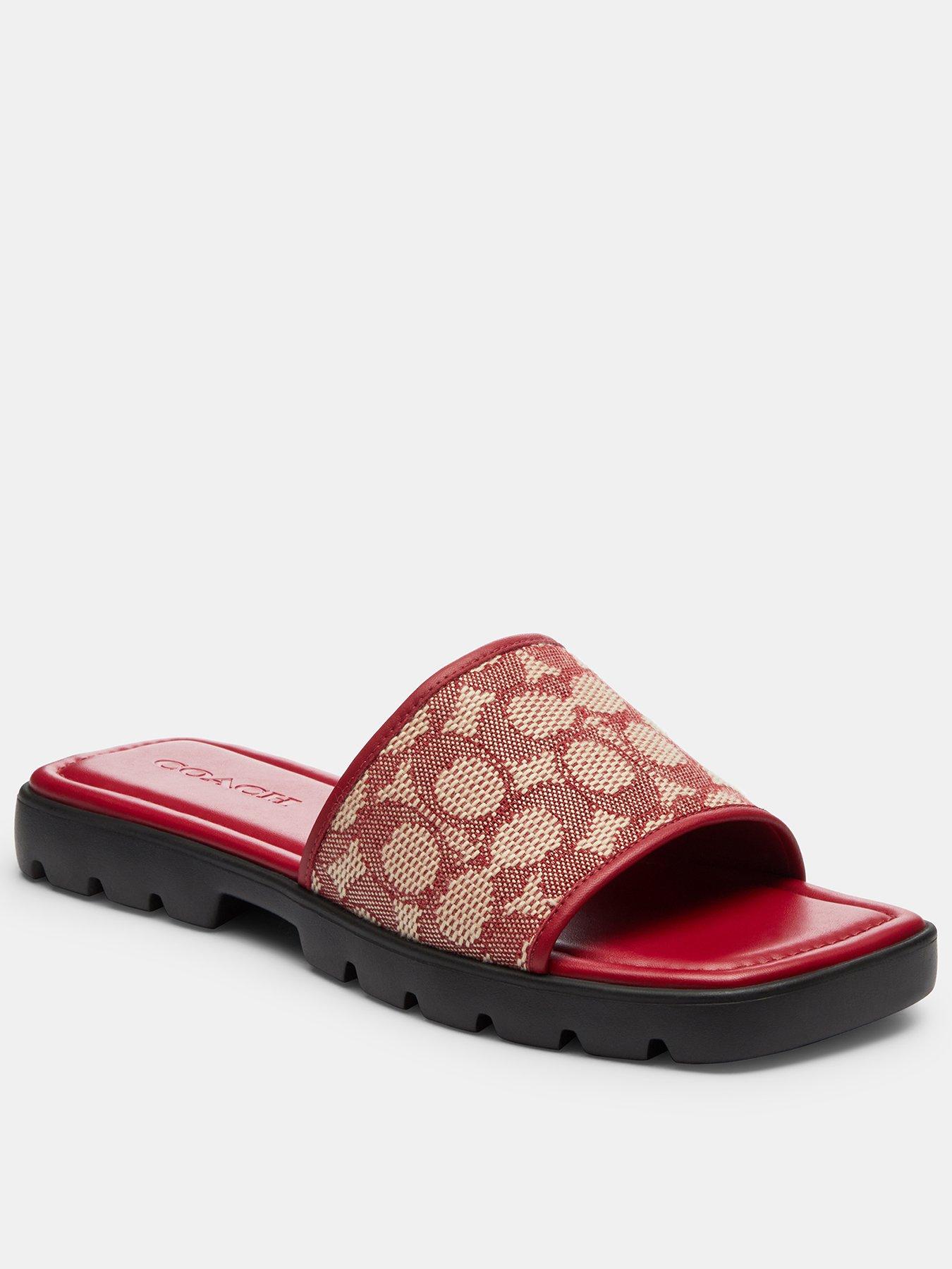  image of coach-florence-signature-textile-jacquard-sandals-dark-red