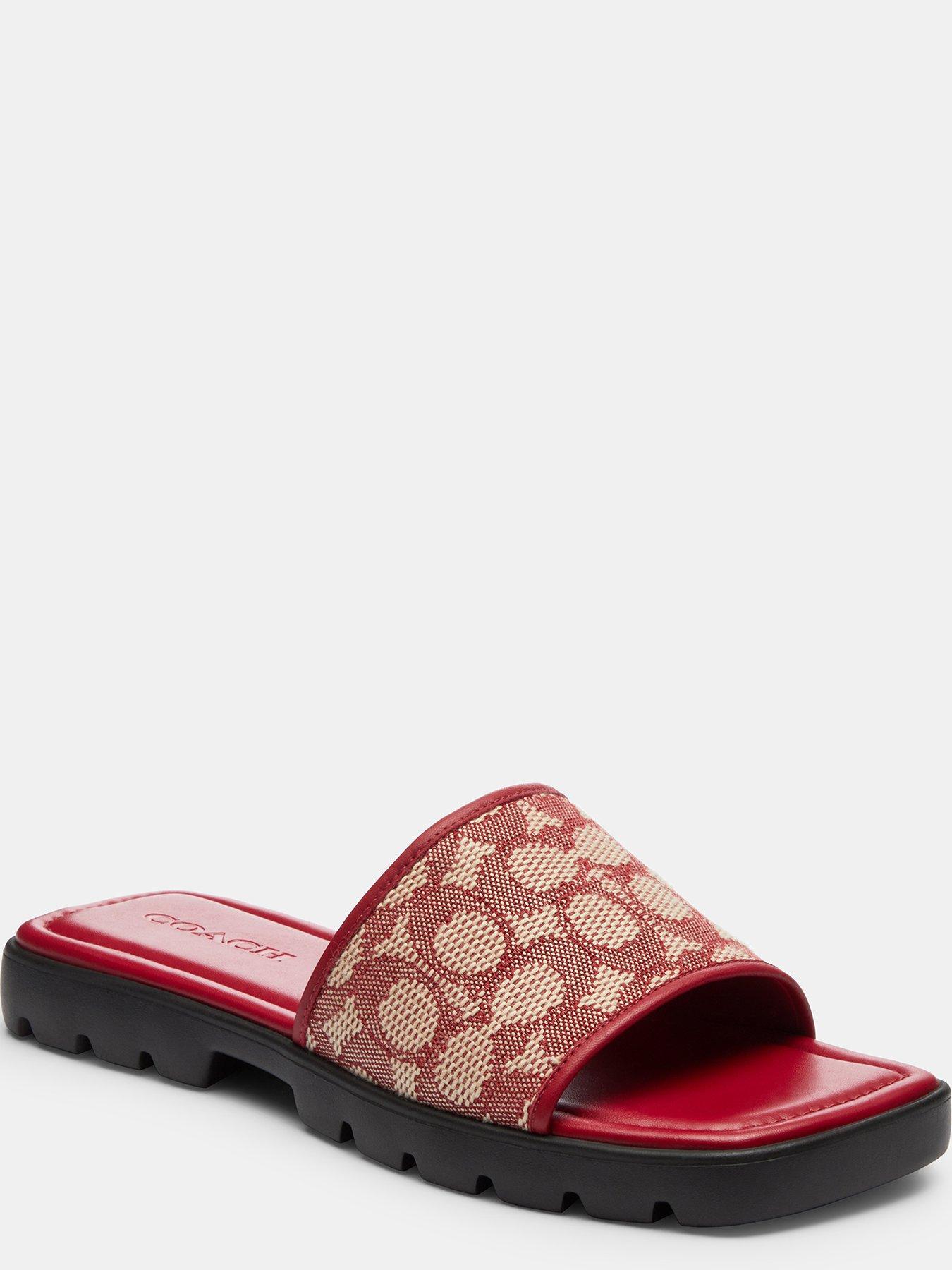  image of coach-florence-signature-textile-jacquard-sandals-dark-red