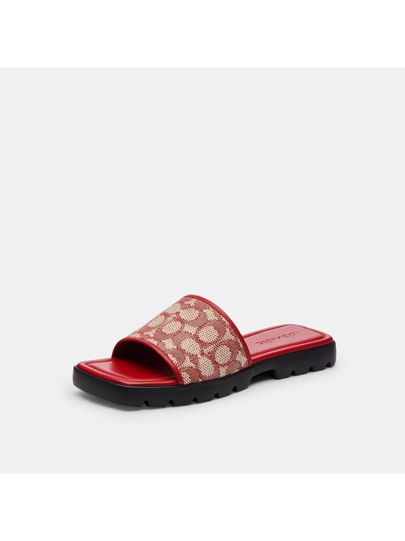  image of coach-florence-signature-textile-jacquard-sandals-dark-red