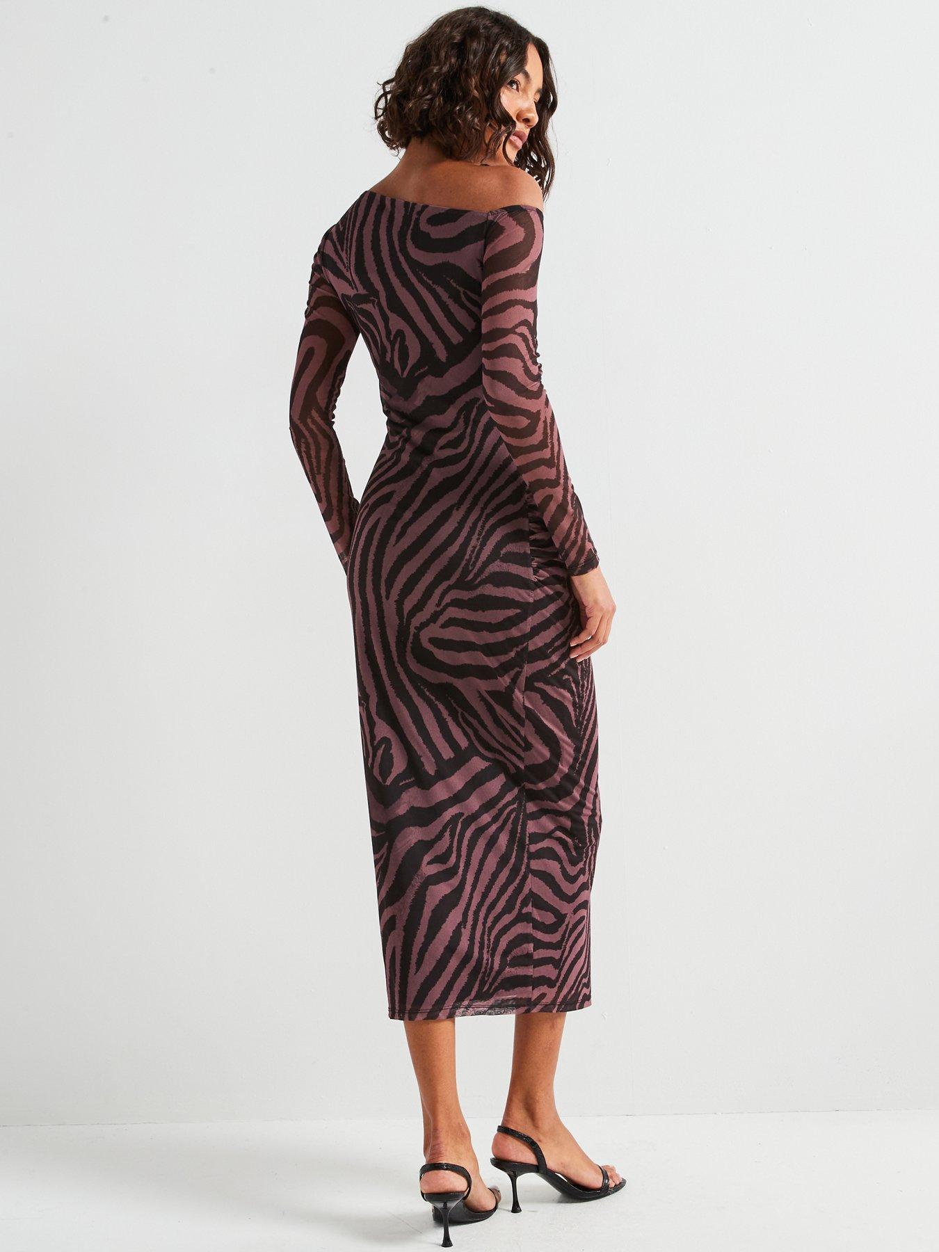  image of v-by-very-off-the-shoulder-mesh-dress-print