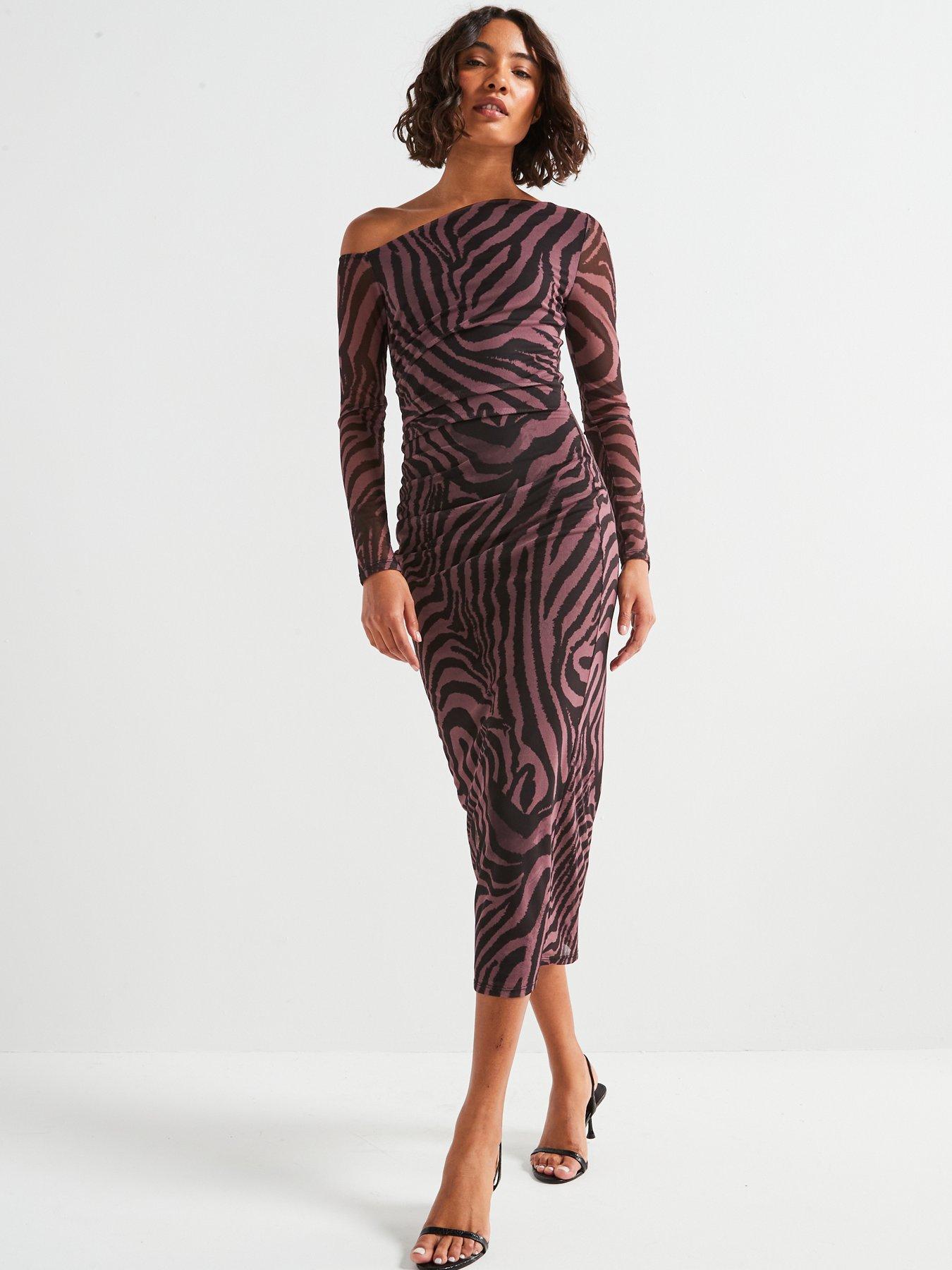  image of v-by-very-off-the-shoulder-mesh-dress-print