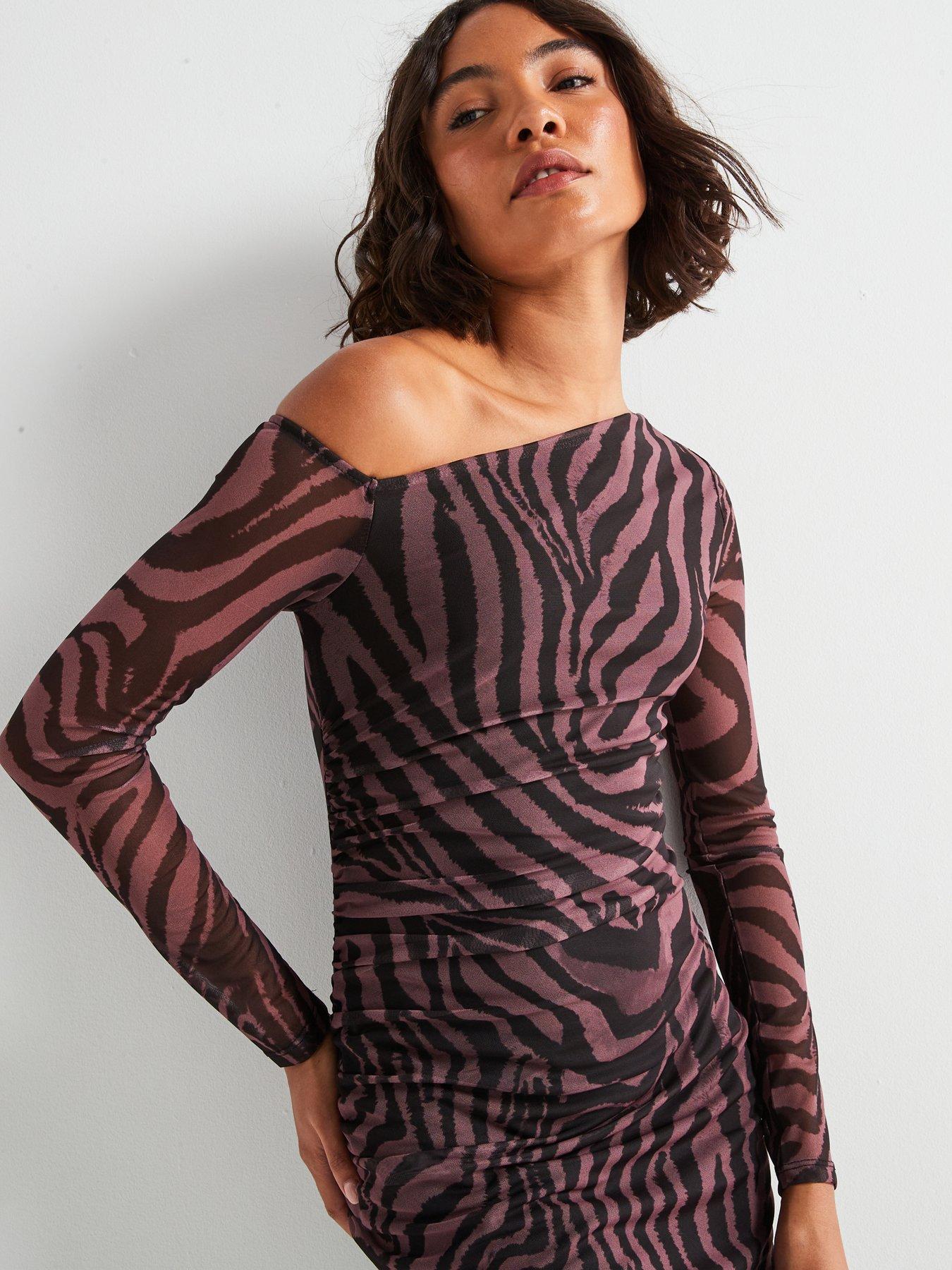  image of v-by-very-off-the-shoulder-mesh-dress-print