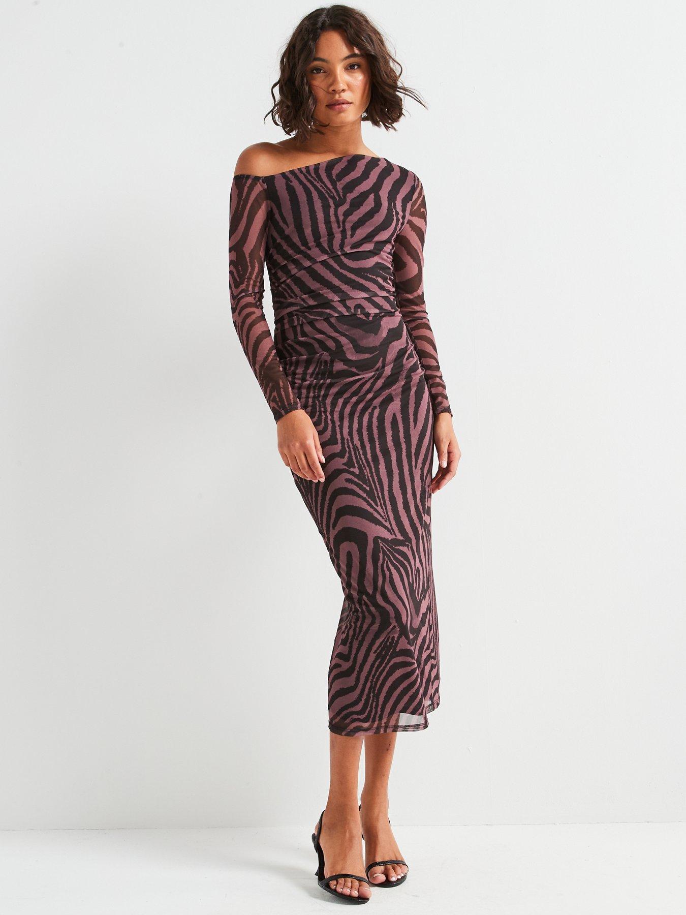  image of v-by-very-off-the-shoulder-mesh-dress-print