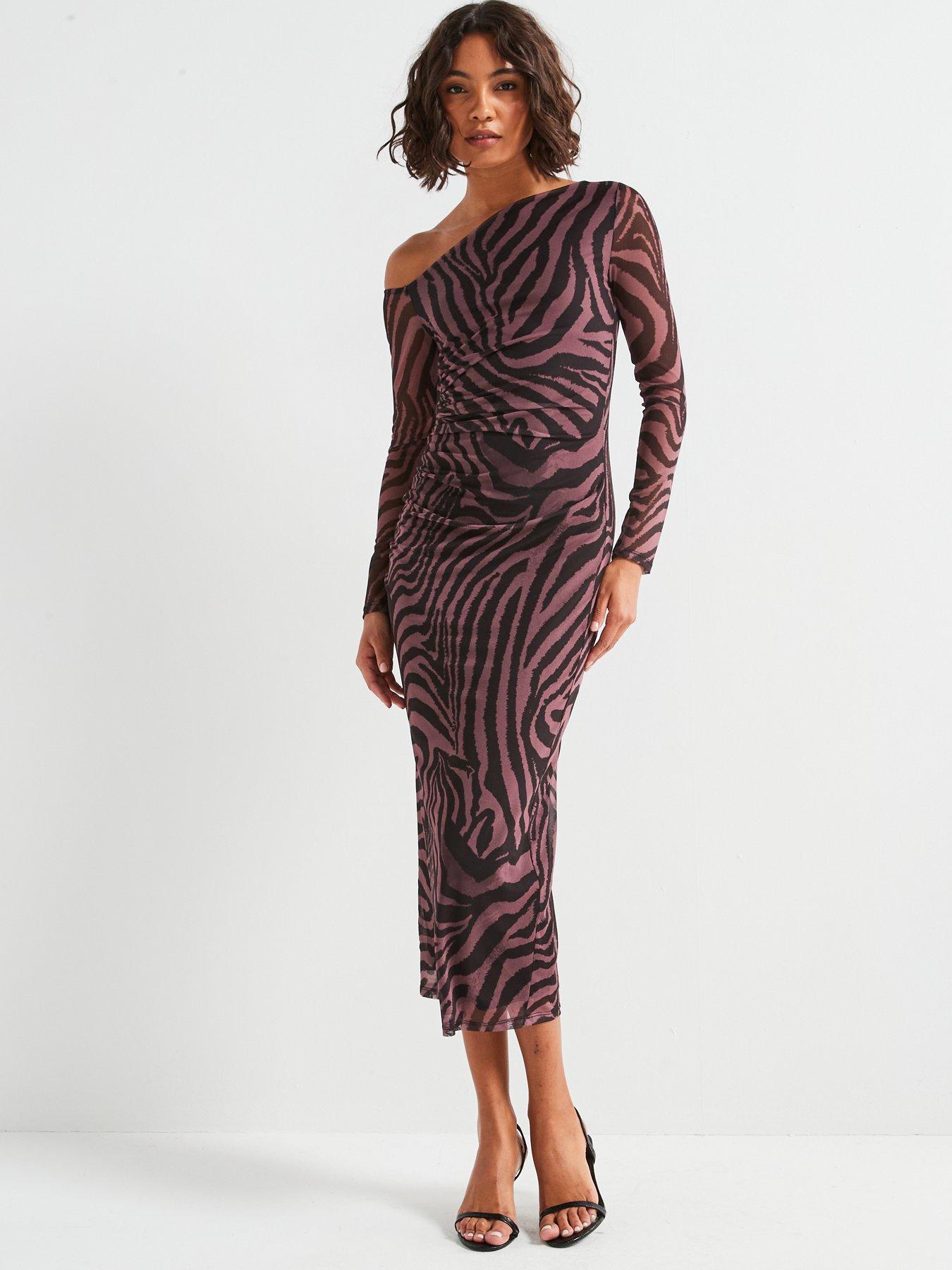  image of v-by-very-off-the-shoulder-mesh-dress-print