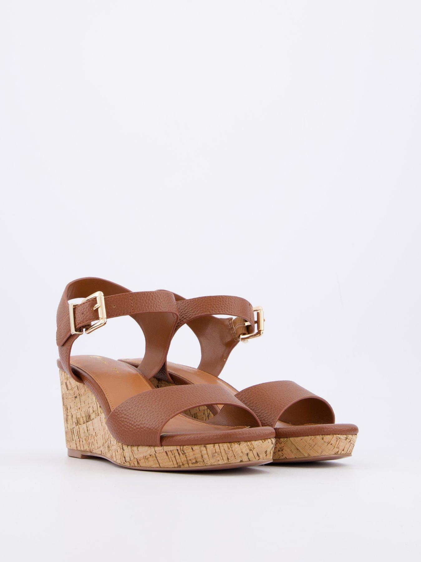 V by Very Mid Wedge Sandals Brown Tan Littlewoods
