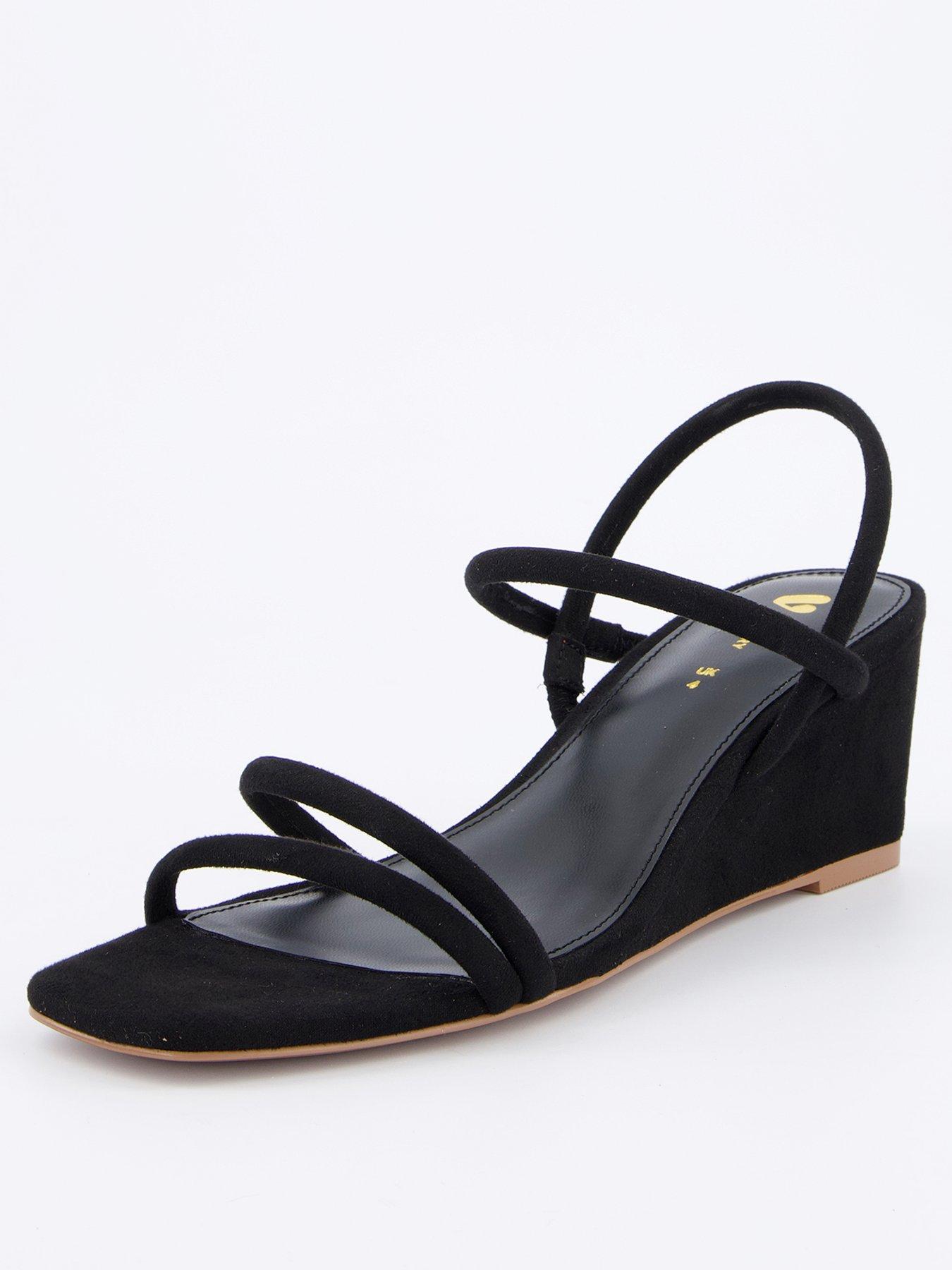  image of v-by-very-midi-wedge-strappy-sandals-black