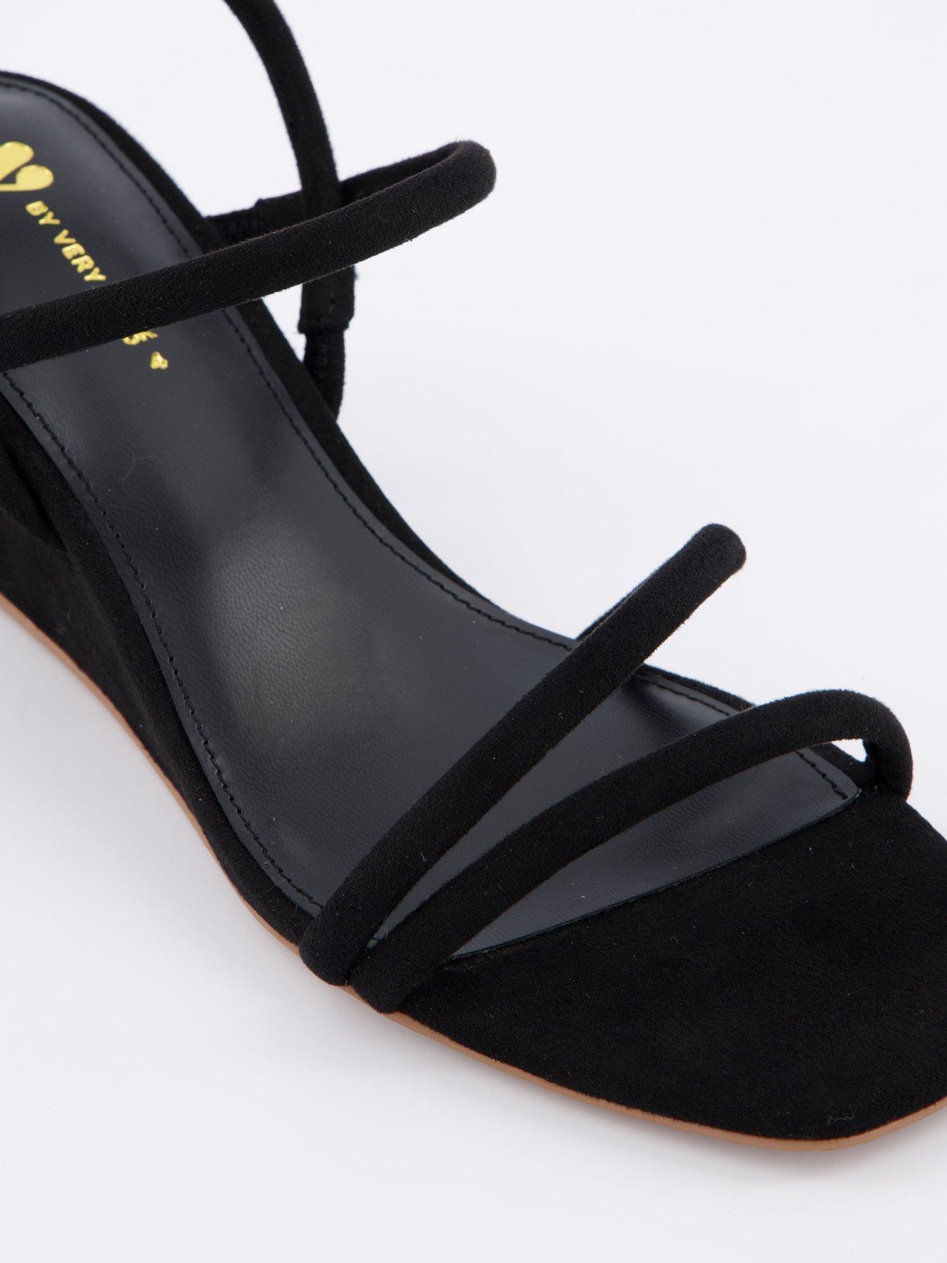  image of v-by-very-midi-wedge-strappy-sandals-black