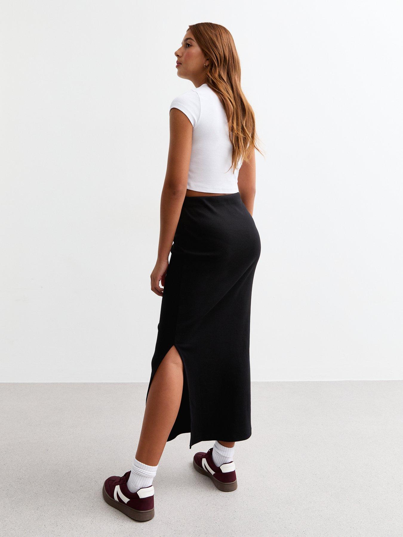 New Look 915 Girls Black Ribbed Split Hem Maxi Skirt Littlewoods
