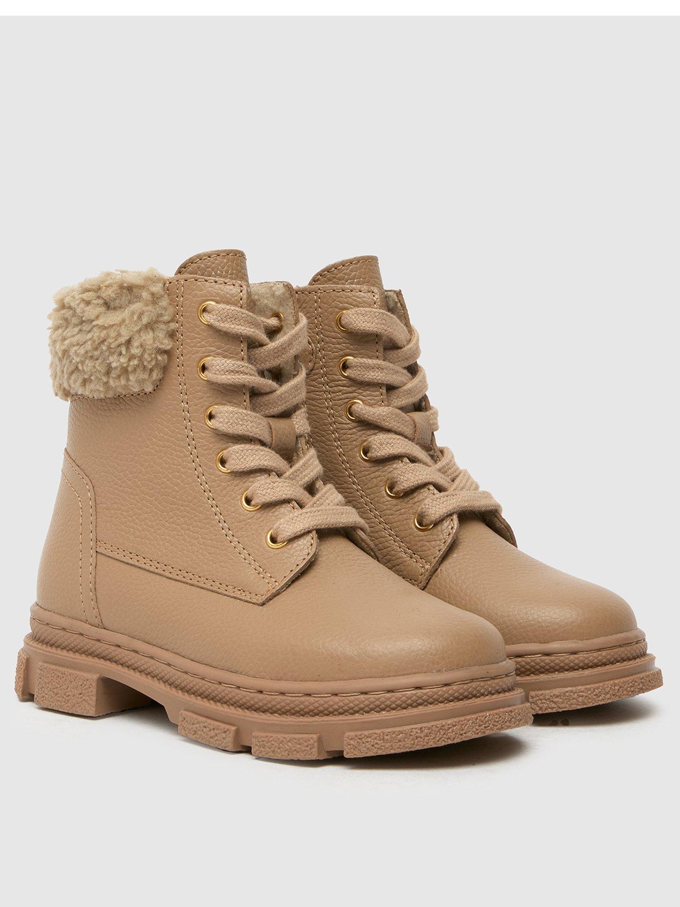  image of schuh-charley-leather-fur-lace-up-toddler-boots-beige
