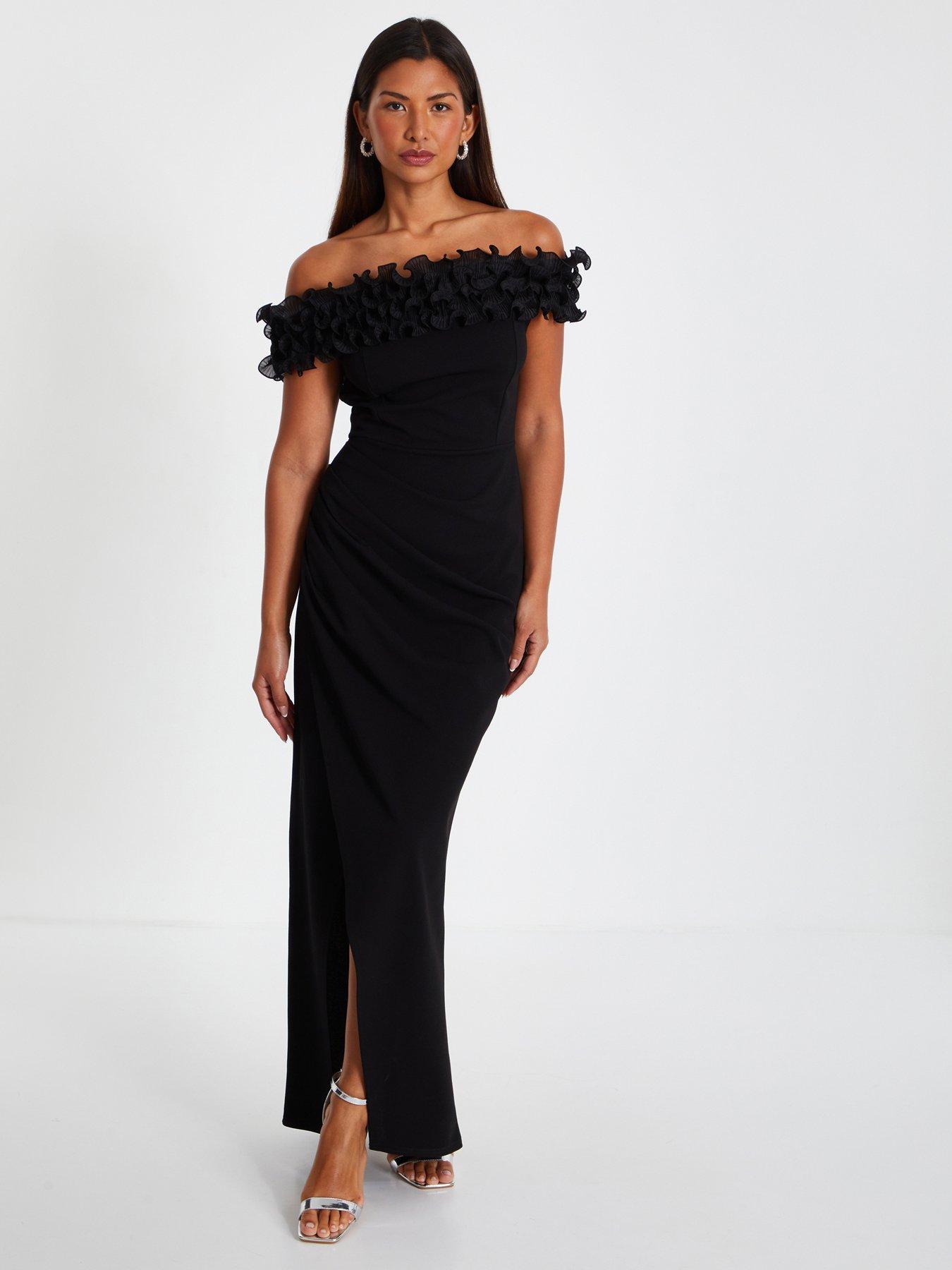 Clearance black long bardot dress Best Sale Black Friday