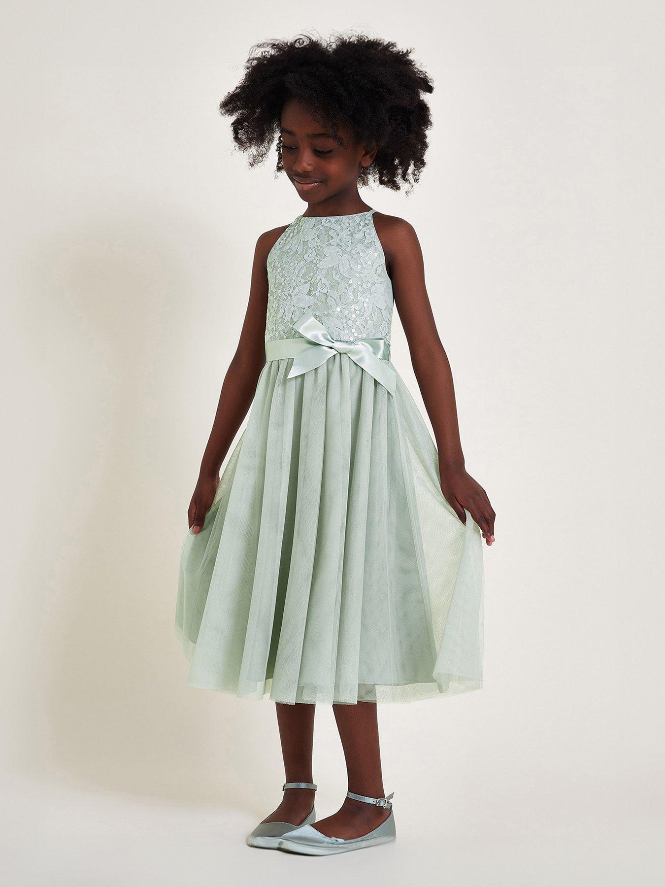  image of monsoon-girls-lacey-sequin-truth-dress-green