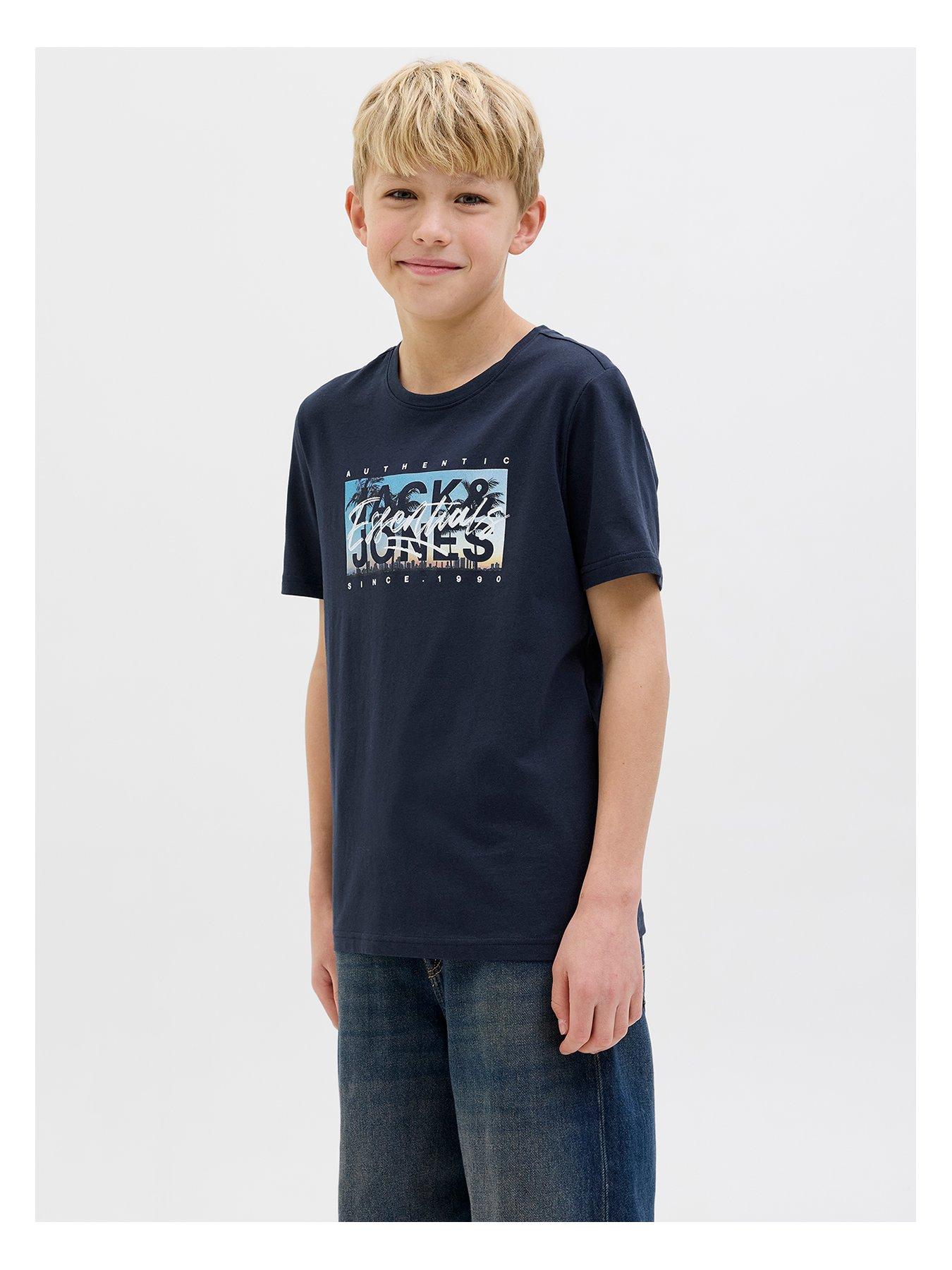 Image 1 of 5 of Jack & Jones Junior Boys Colton Photoprint Short Sleeve T-Shirt - Sky Captain