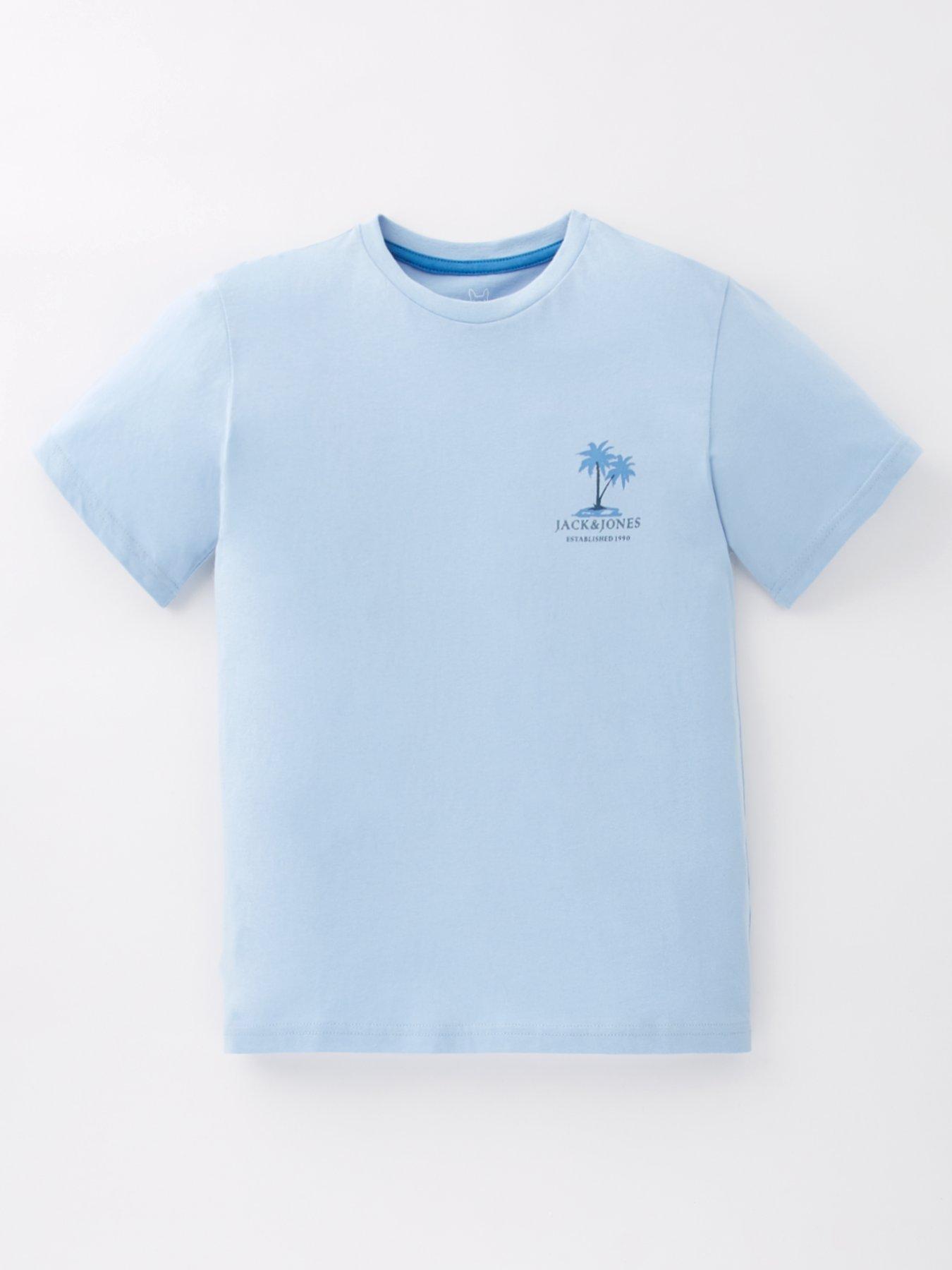 Image 2 of 4 of Jack & Jones Junior Boys Summber Vibes Back Print Short Sleeve Tshirt - Light Blue