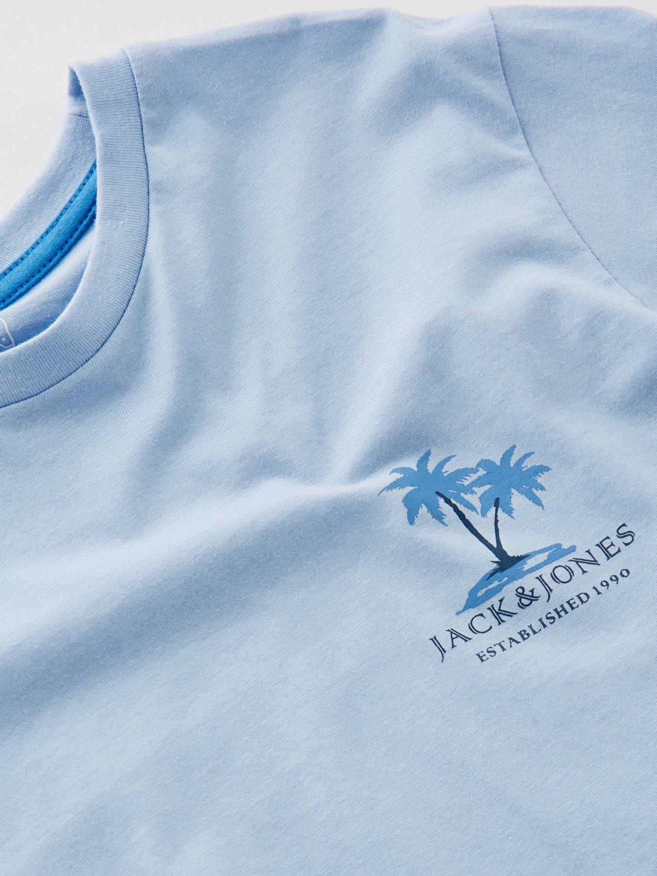 Image 3 of 4 of Jack & Jones Junior Boys Summber Vibes Back Print Short Sleeve Tshirt - Light Blue