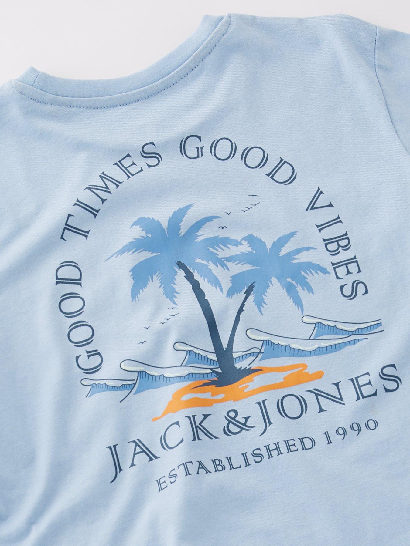 Image 4 of 4 of Jack & Jones Junior Boys Summber Vibes Back Print Short Sleeve Tshirt - Light Blue