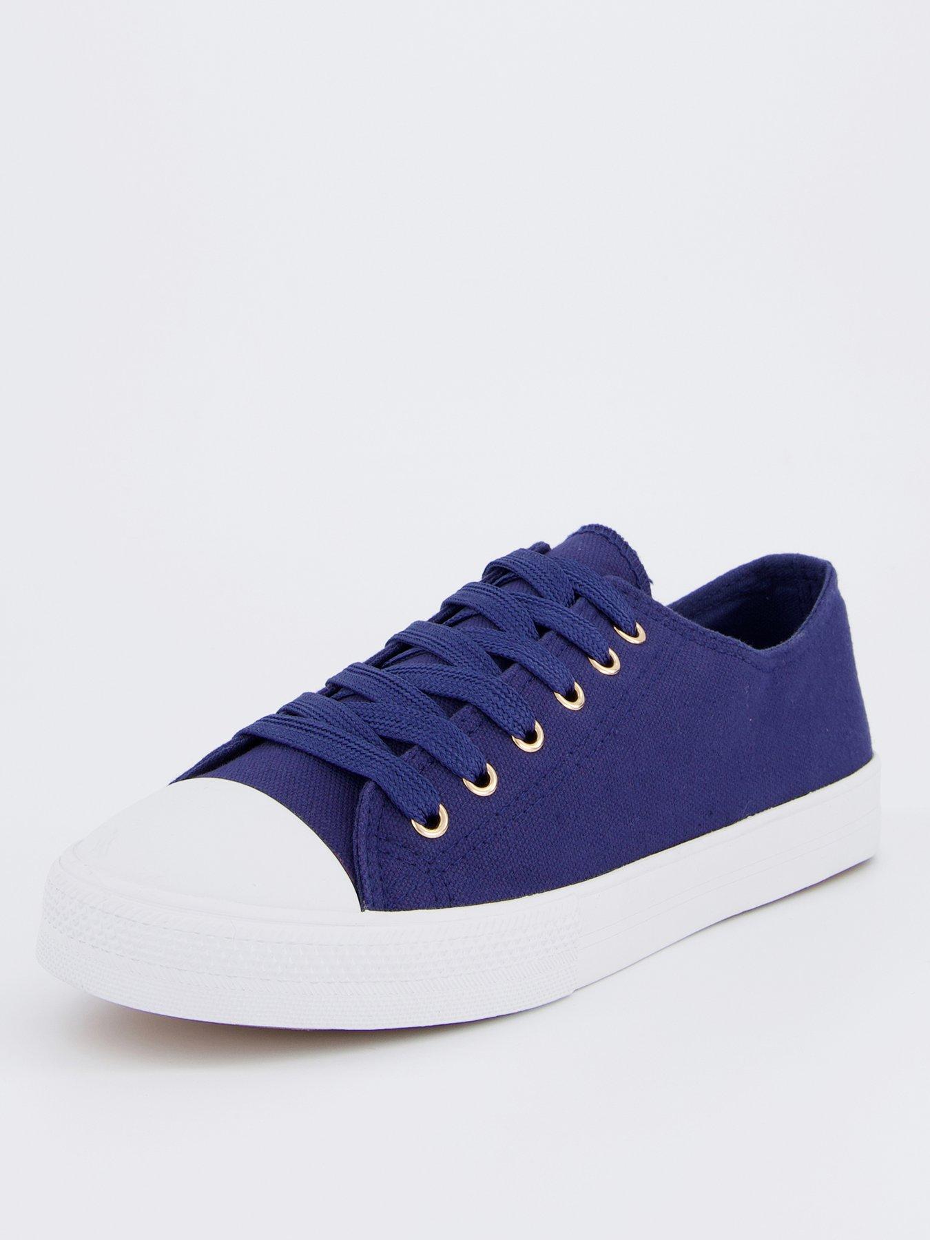  image of everyday-wide-fit-canvas-lace-up-trainer-navy