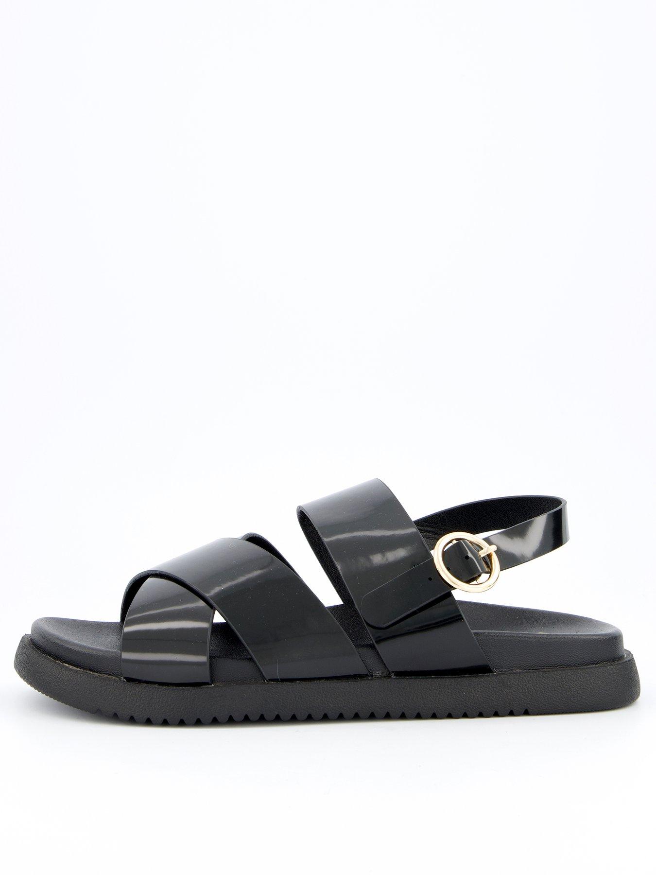 undefined Extra Wide Cross Strap Footbed Sandal - Black