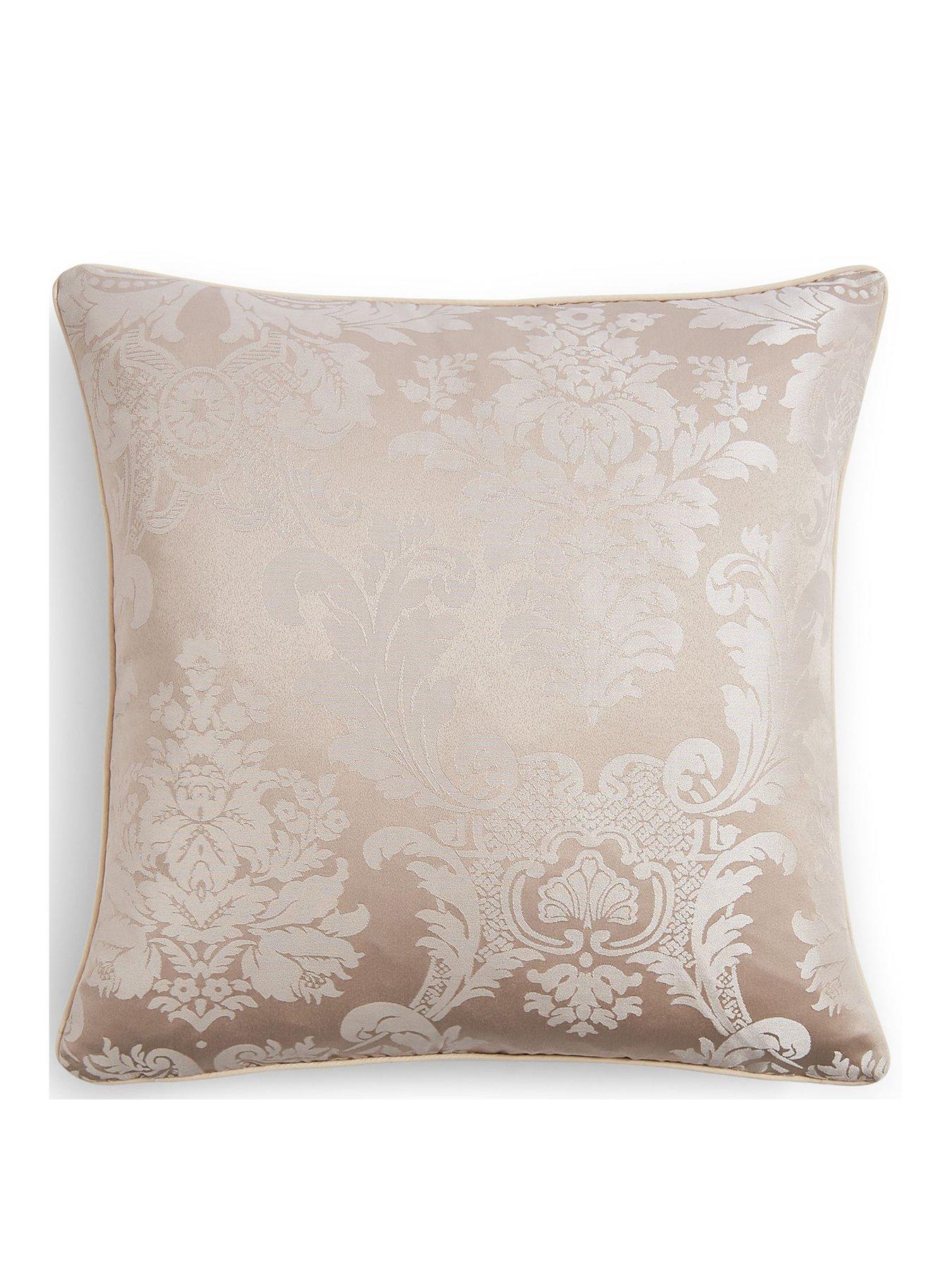  image of catherine-lansfield-damask-jacquard-filled-cushion-43-x-43cm-champagne