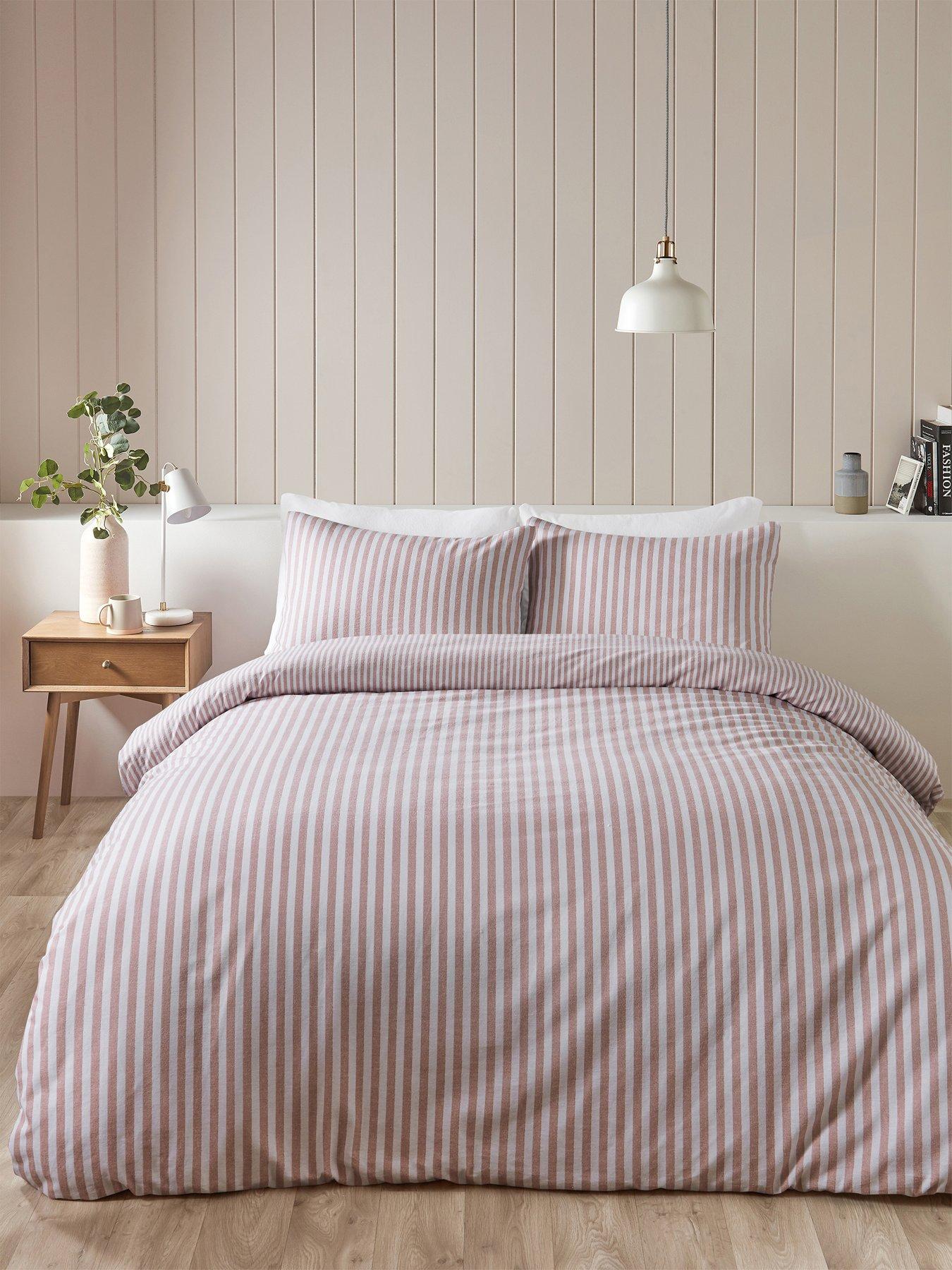 front image of catherine-lansfield-brushed-100-cotton-stripe-blush-duvet-set