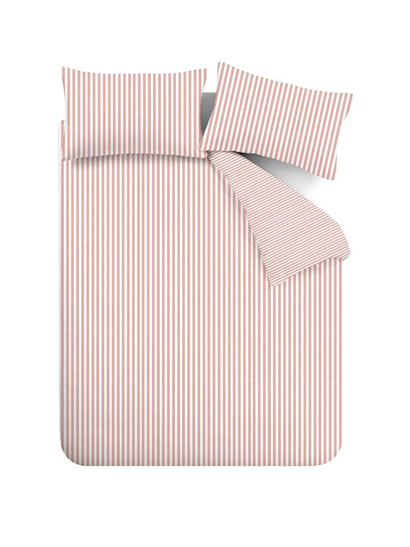  image of catherine-lansfield-brushed-100-cotton-stripe-blush-duvet-set