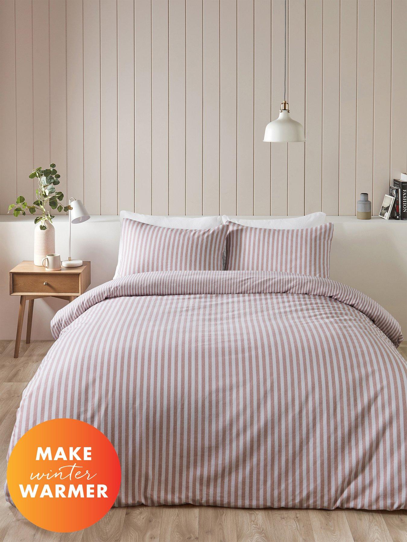  image of catherine-lansfield-brushed-100-cotton-stripe-blush-duvet-set