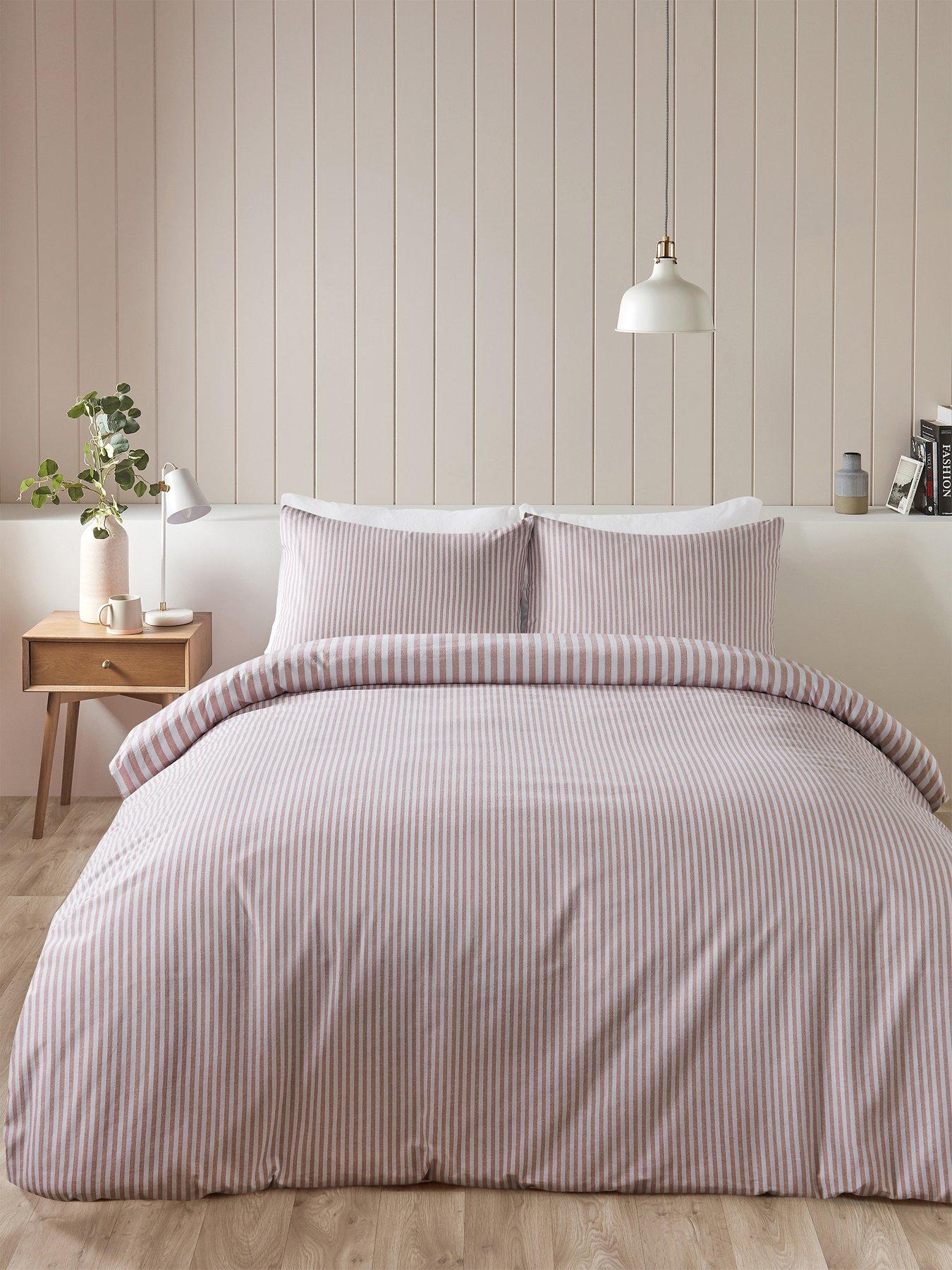  image of catherine-lansfield-brushed-100-cotton-stripe-blush-duvet-set