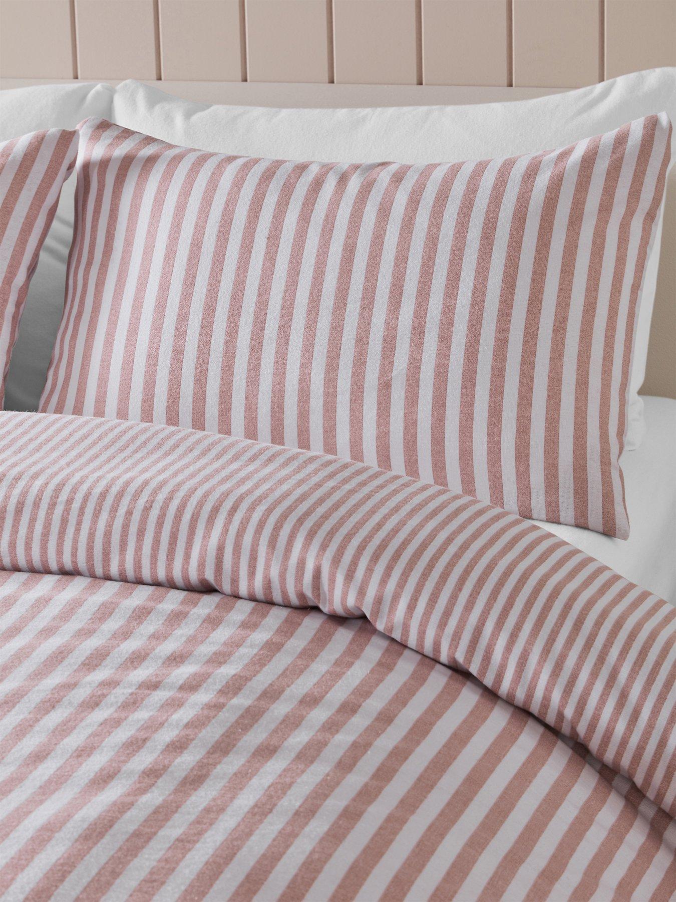  image of catherine-lansfield-brushed-100-cotton-stripe-blush-duvet-set