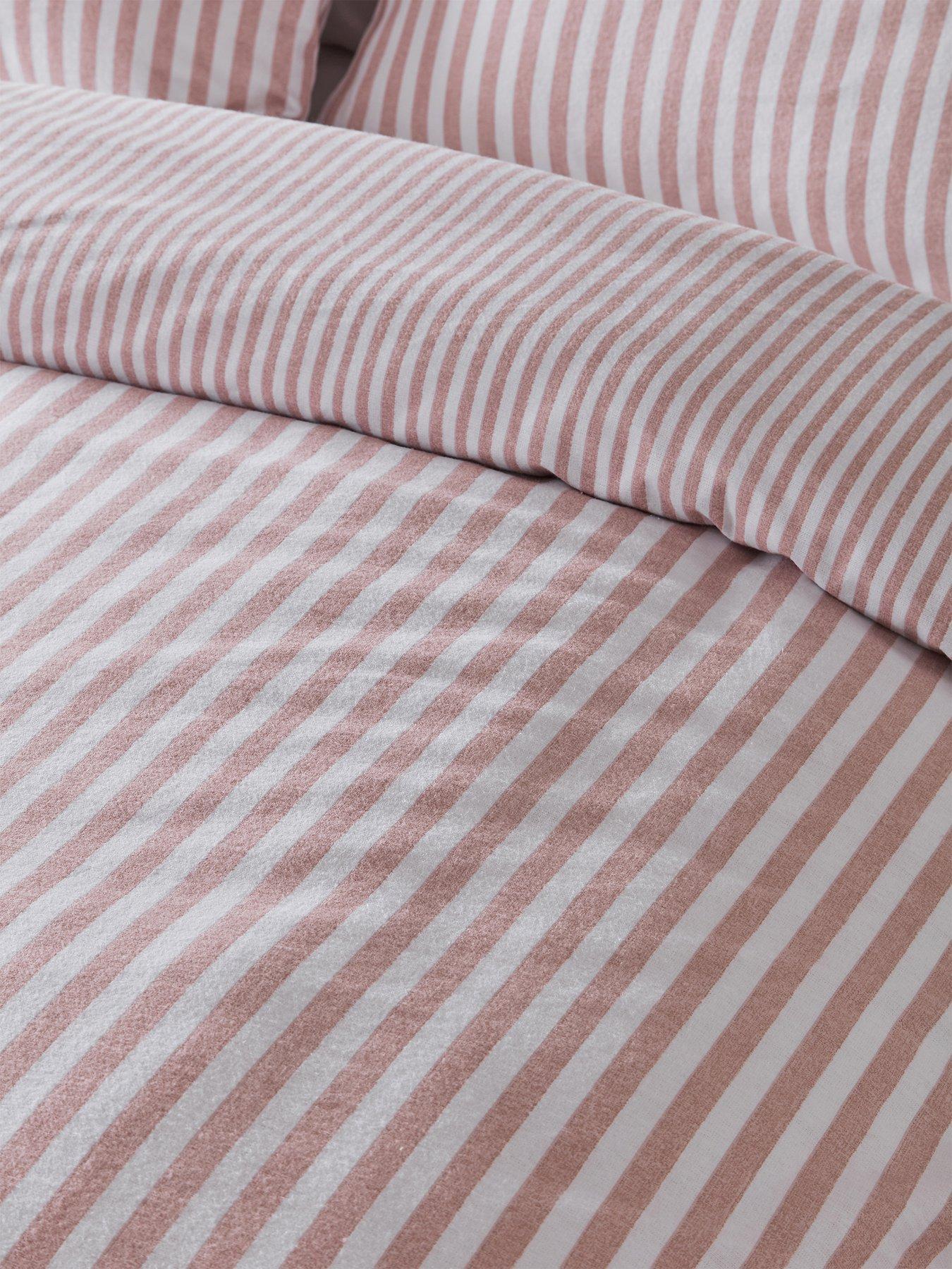  image of catherine-lansfield-brushed-100-cotton-stripe-blush-duvet-set