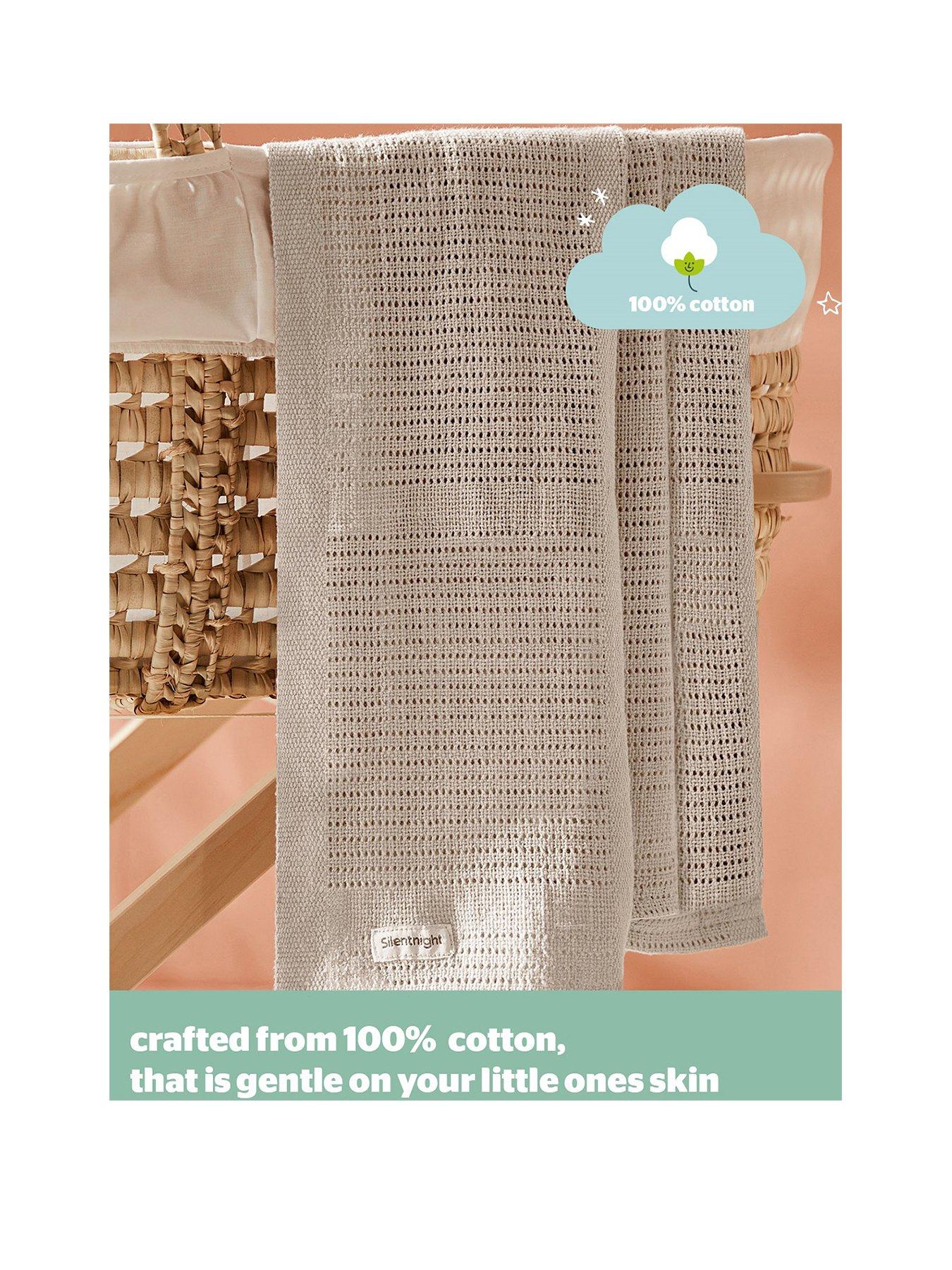 stillFront image of silentnight-safe-nights-2-x-pack-100-cotton-cellular-blanket-75cm-x-95cm-natural