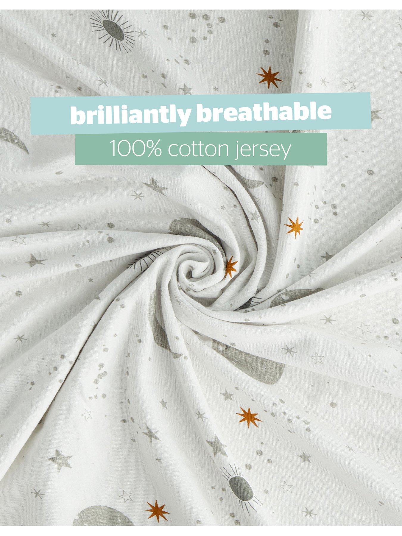  image of silentnight-safe-nights-2-x-pack-100-cotton-cot-bed-fitted-sheets-140cm-x-70cm-celestial-moon-amp-stars-print