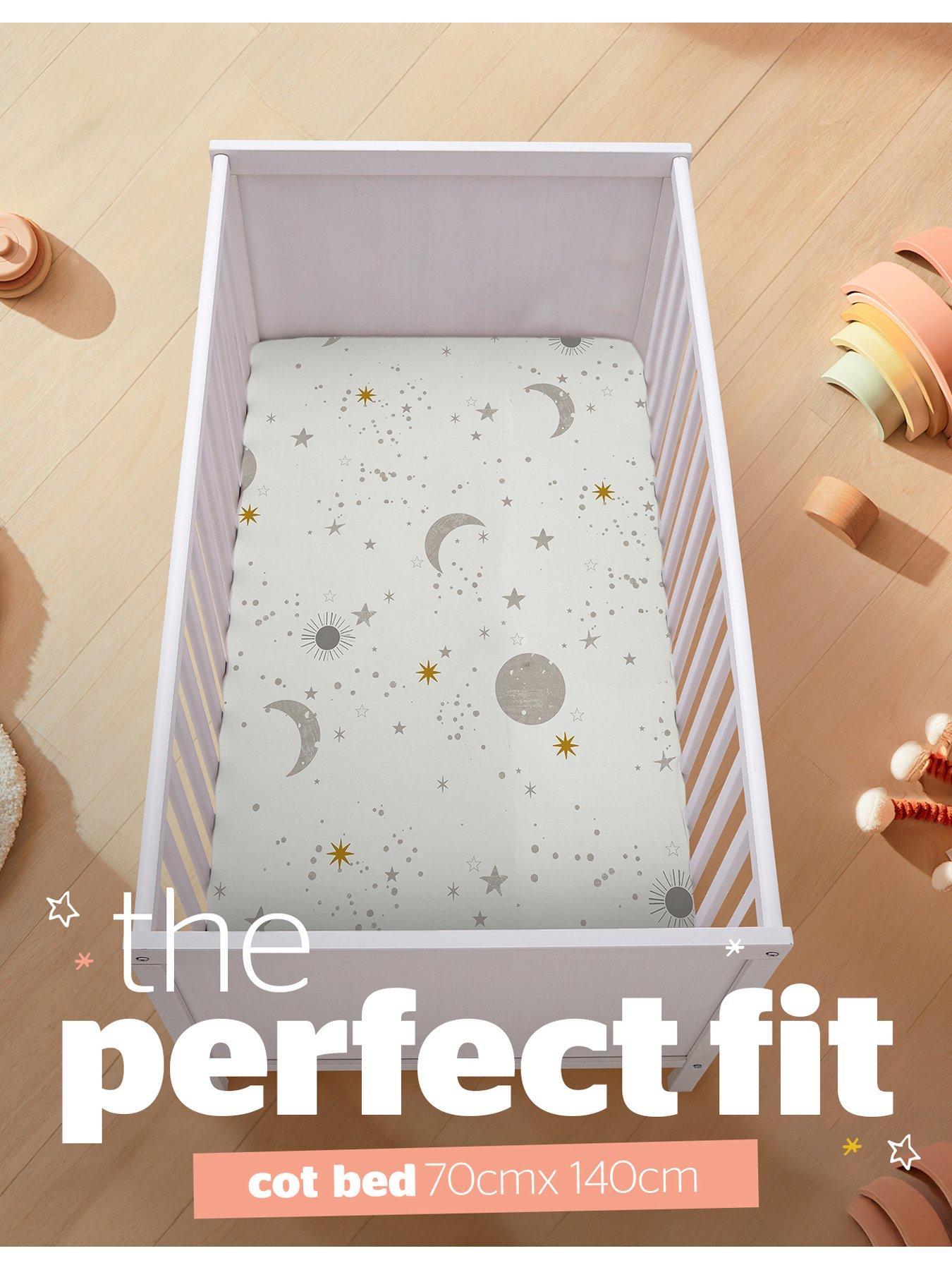  image of silentnight-safe-nights-2-x-pack-100-cotton-cot-bed-fitted-sheets-140cm-x-70cm-celestial-moon-amp-stars-print