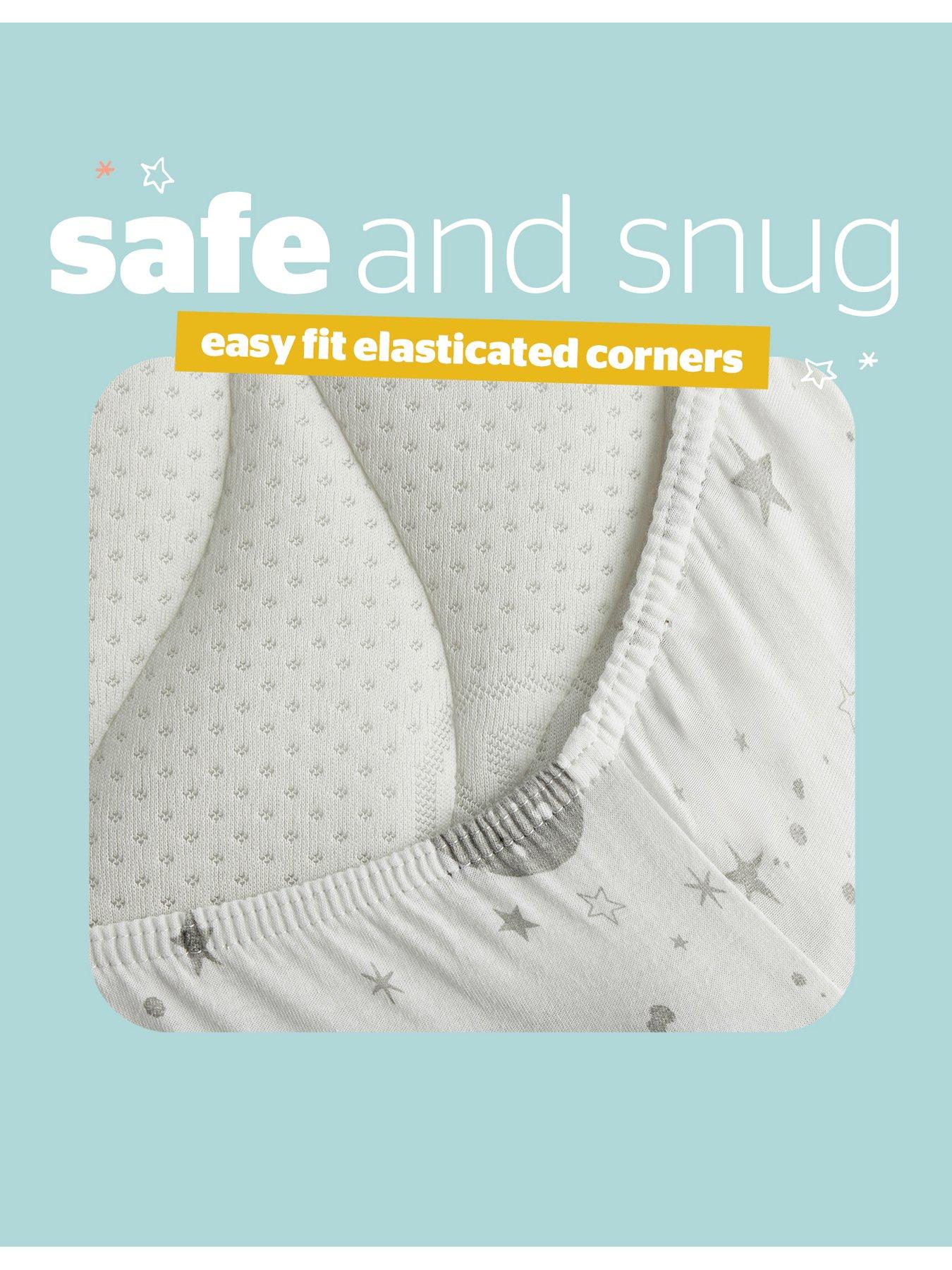  image of silentnight-safe-nights-2-x-pack-100-cotton-cot-bed-fitted-sheets-140cm-x-70cm-celestial-moon-amp-stars-print