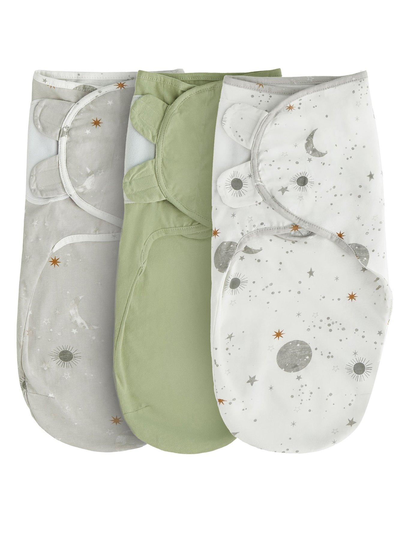 undefined Safe Nights 3 x Pack Swaddles - Velcro Tab Fastening - Celestial Moon and Star Print