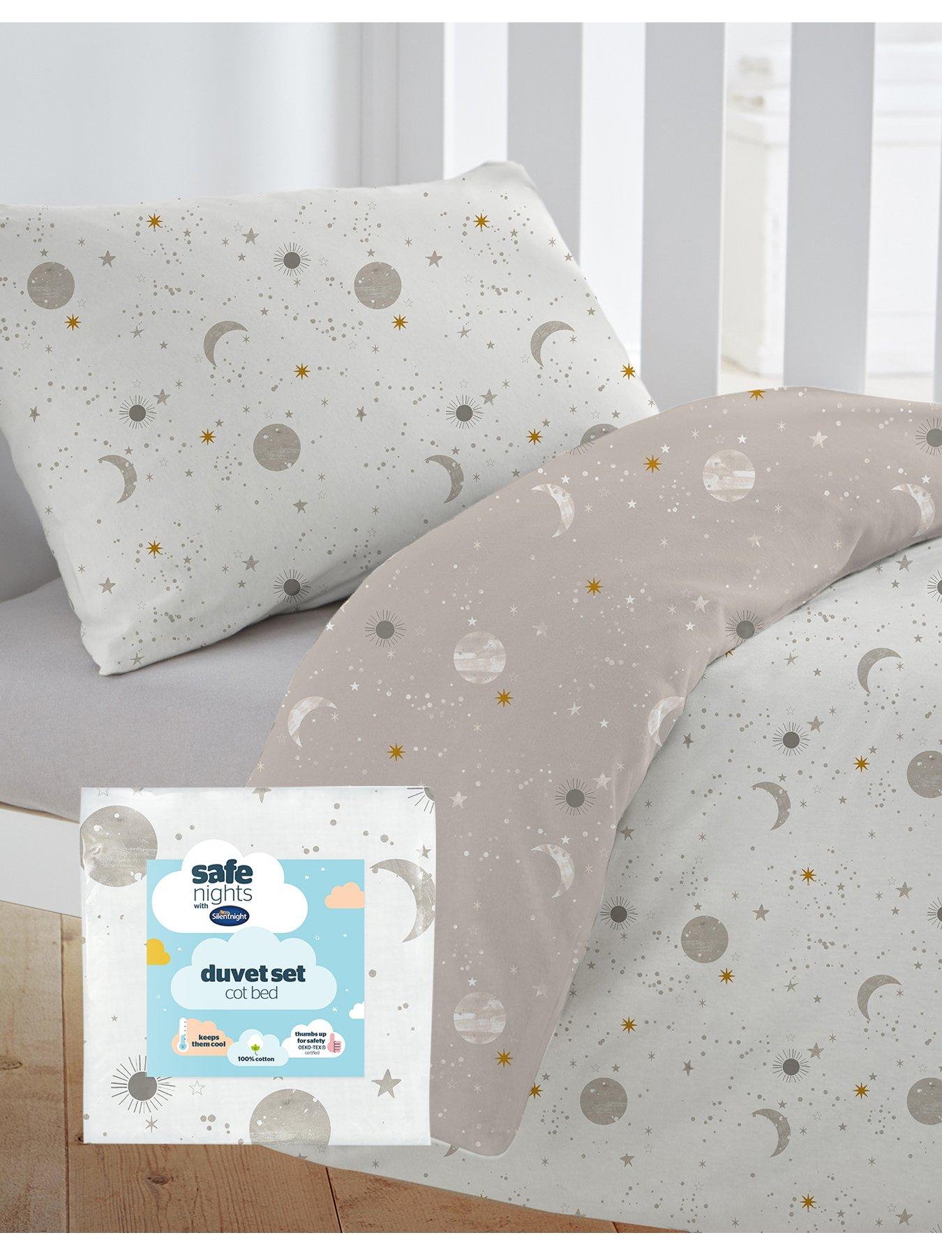 Silentnight Safe Nights 100% Cotton Cot Bed Duvet Cover Set - Celestial Moon  &  Stars Print