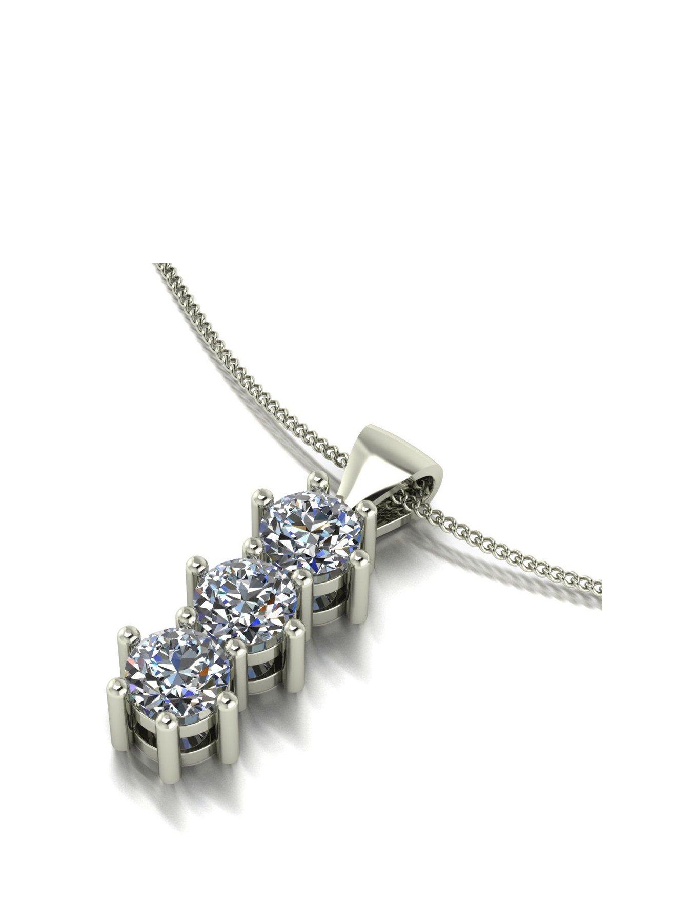 undefined 9ct White Gold 3/4ct total Moissanite Trilogy Pendant and Chain
