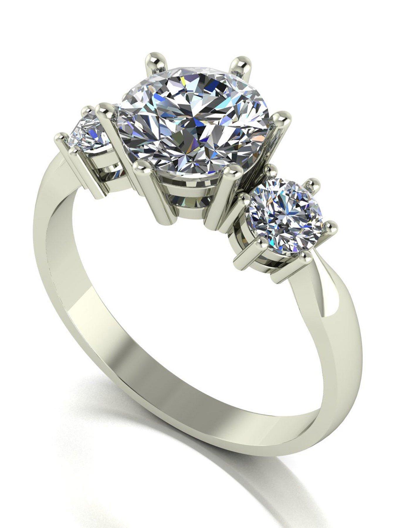 Image 1 of 6 of Moissanite 9ct White Gold 1.75ct total 3 Stone Moissanite Solitaire Ring