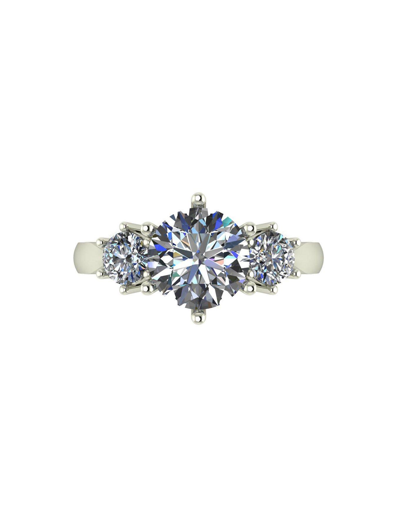 Image 2 of 6 of Moissanite 9ct White Gold 1.75ct total 3 Stone Moissanite Solitaire Ring