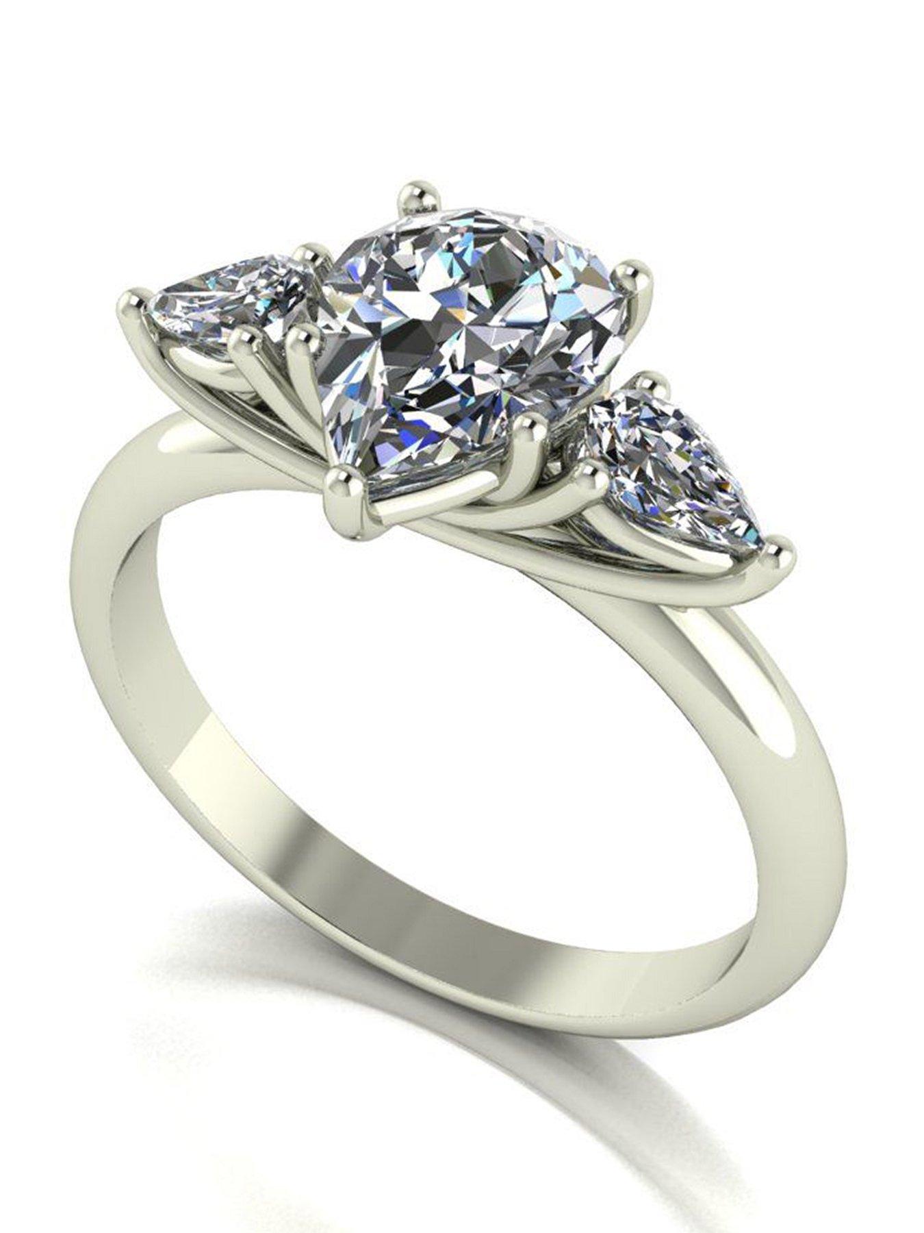 Moissanite 9ct White Gold 2ct total Pear Shaped Trilogy Ring
