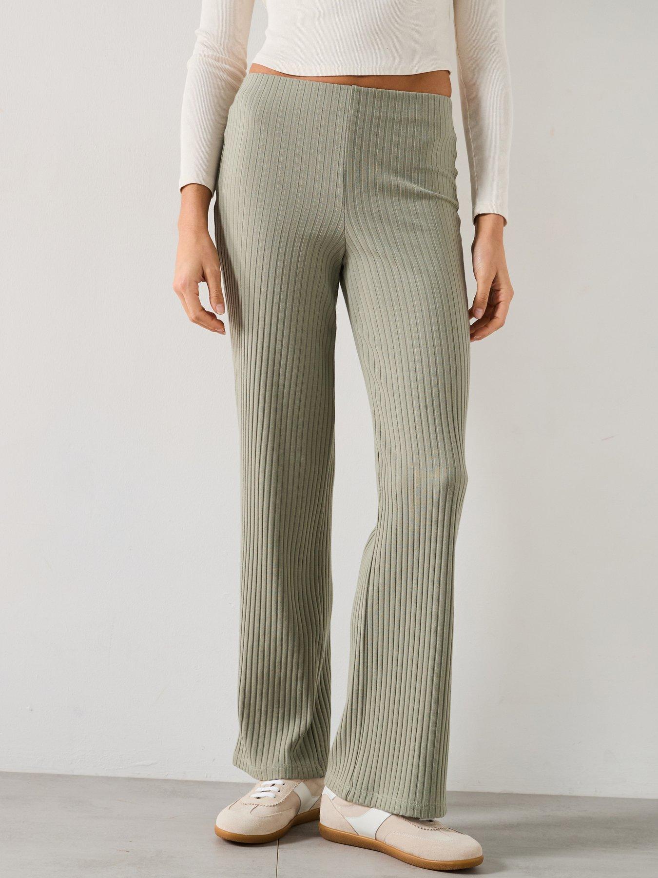  image of v-by-very-ribbed-wide-legnbsptrousers-greennbsp